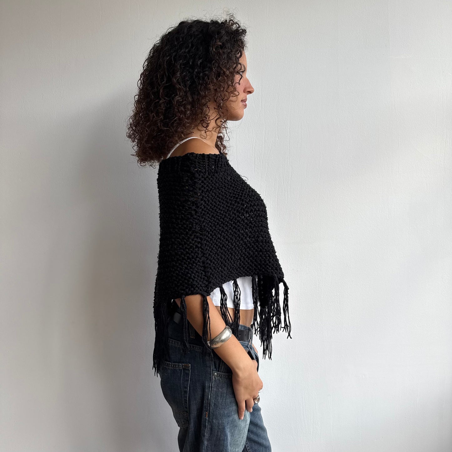 Black tassel poncho - One Size