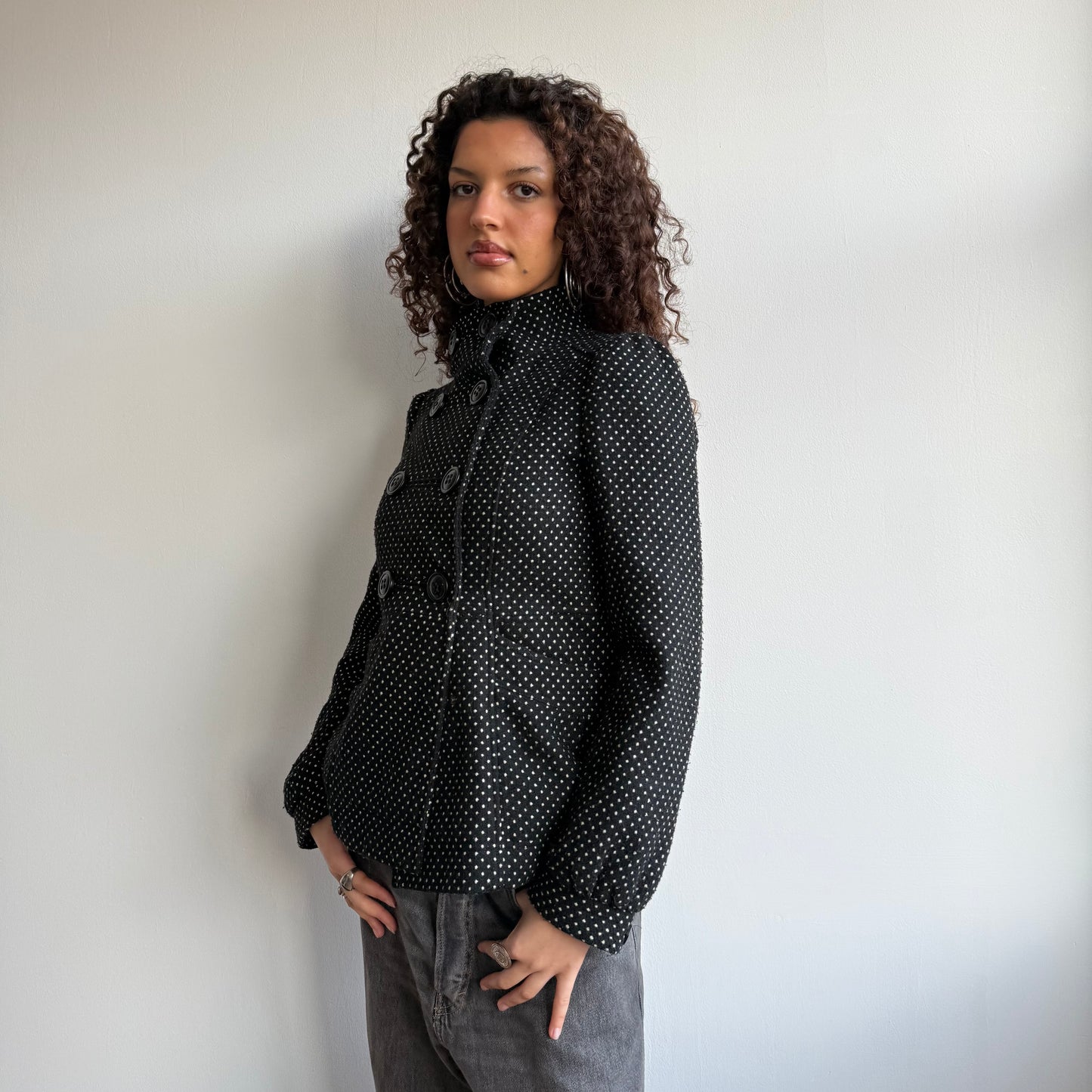 High neck polka dot peacoat - Size S
