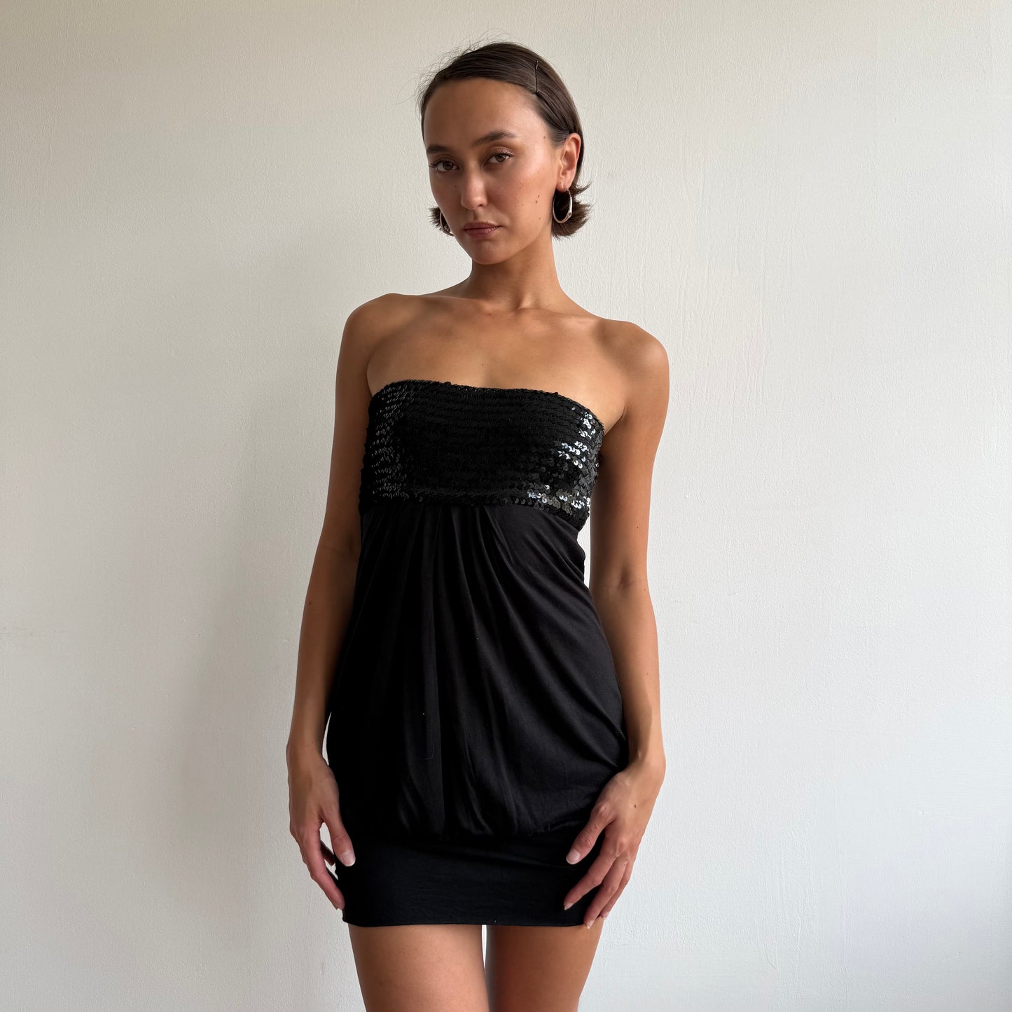Black sequin bandeau mini dress - Size XS