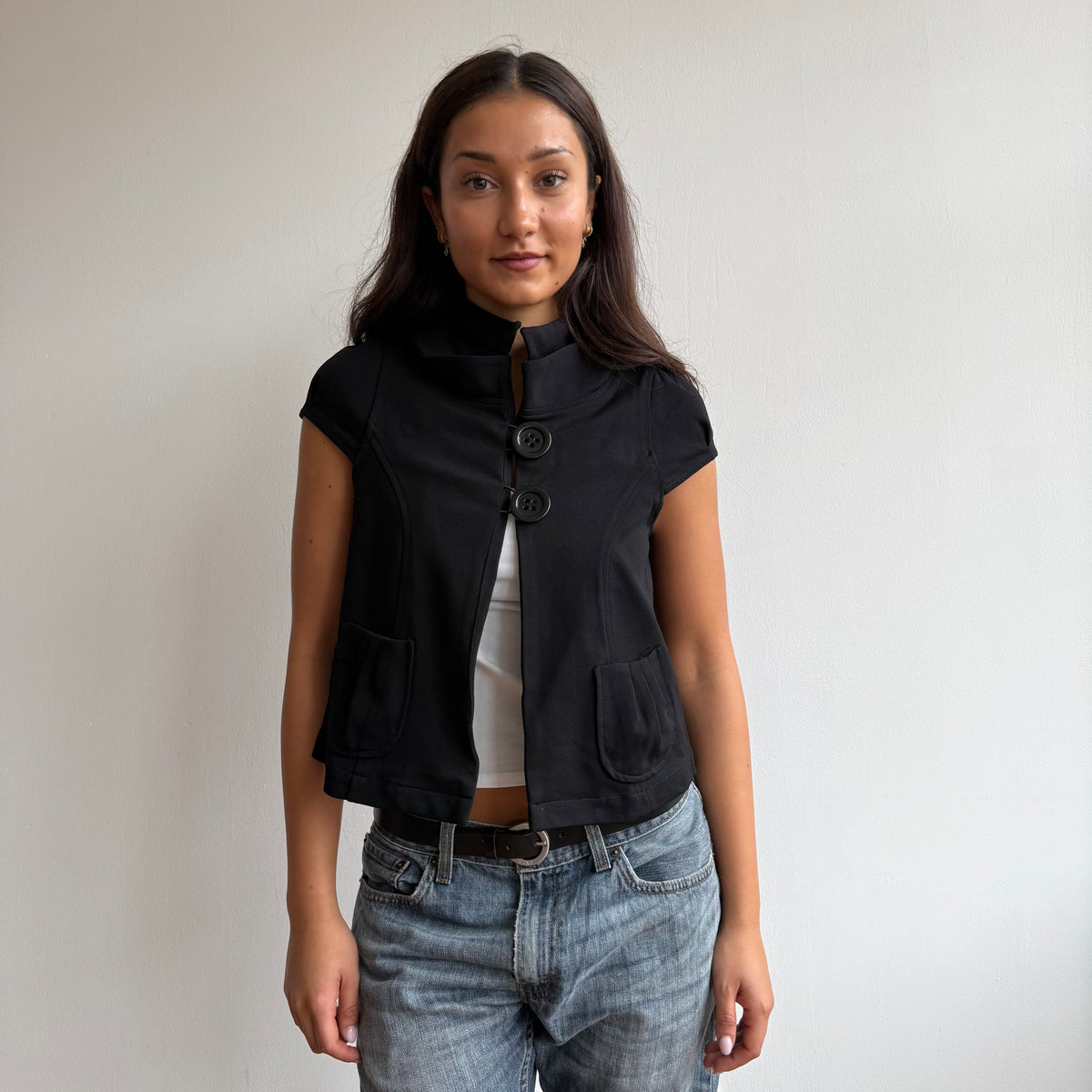 Black short sleeve peacoat - Size S