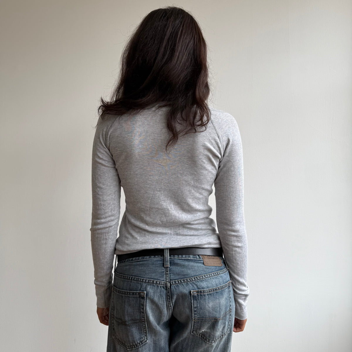 Grey stitch long sleeve top - Size S-M