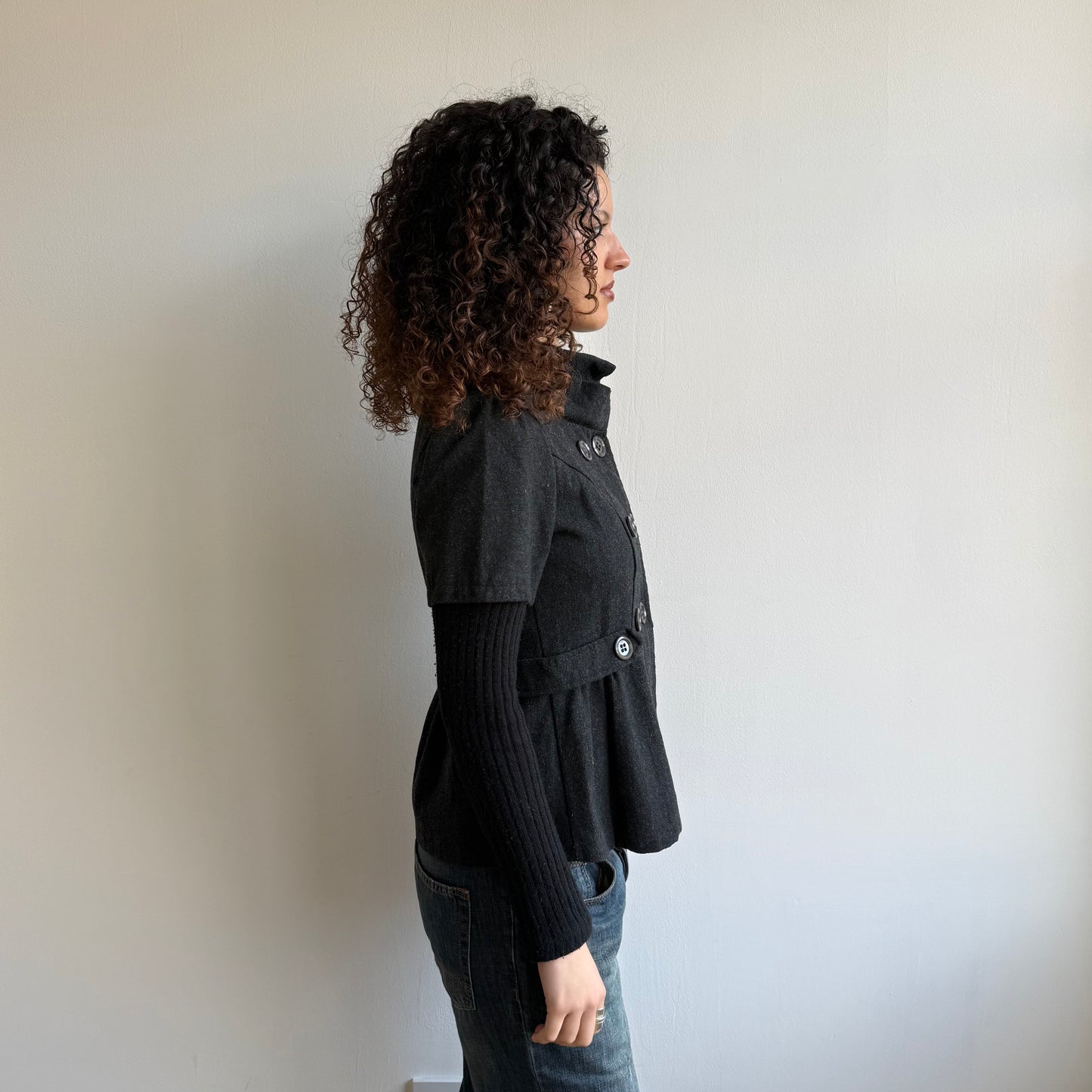 Charcoal bi-material peacoat - Size M