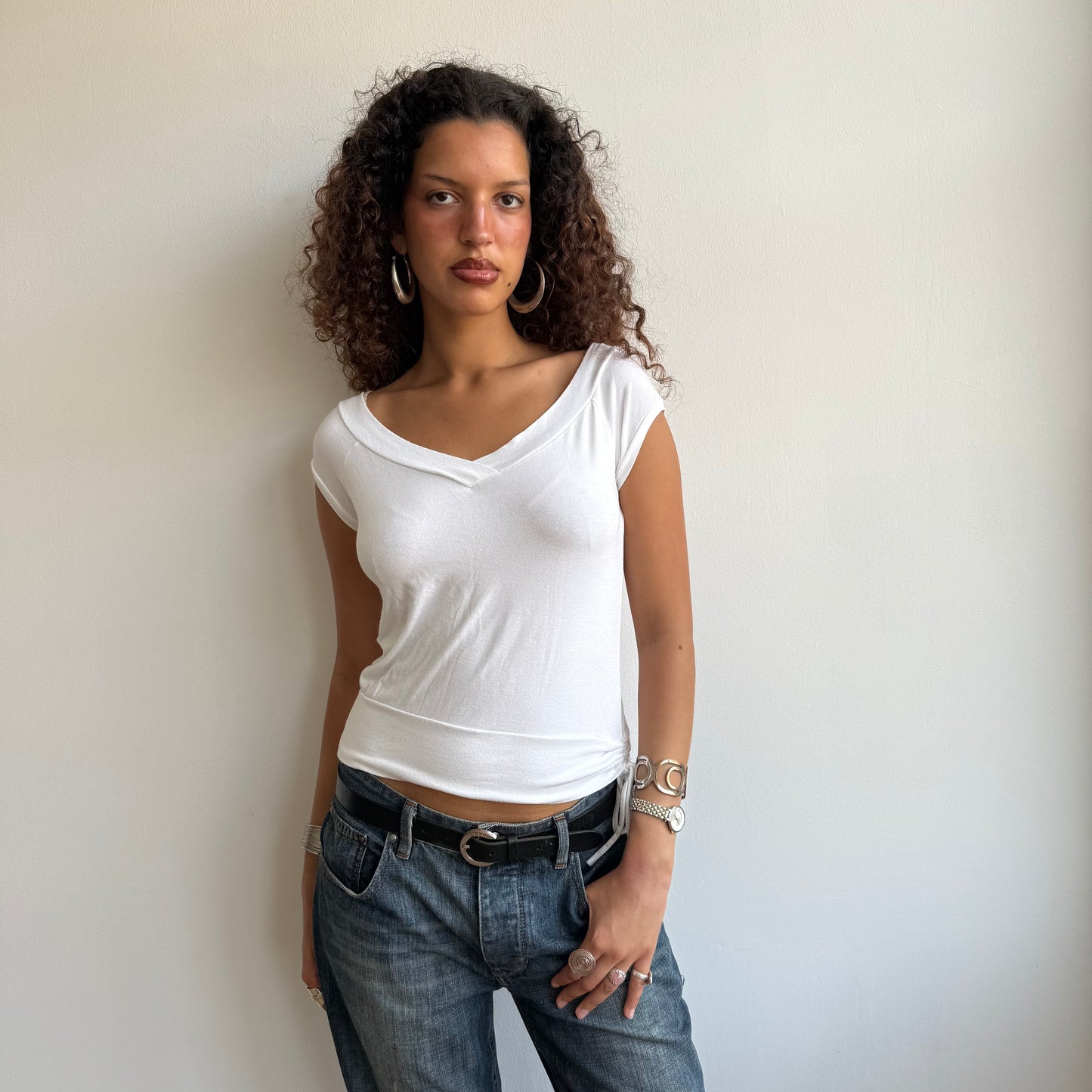 White v neck ruched top - Size M
