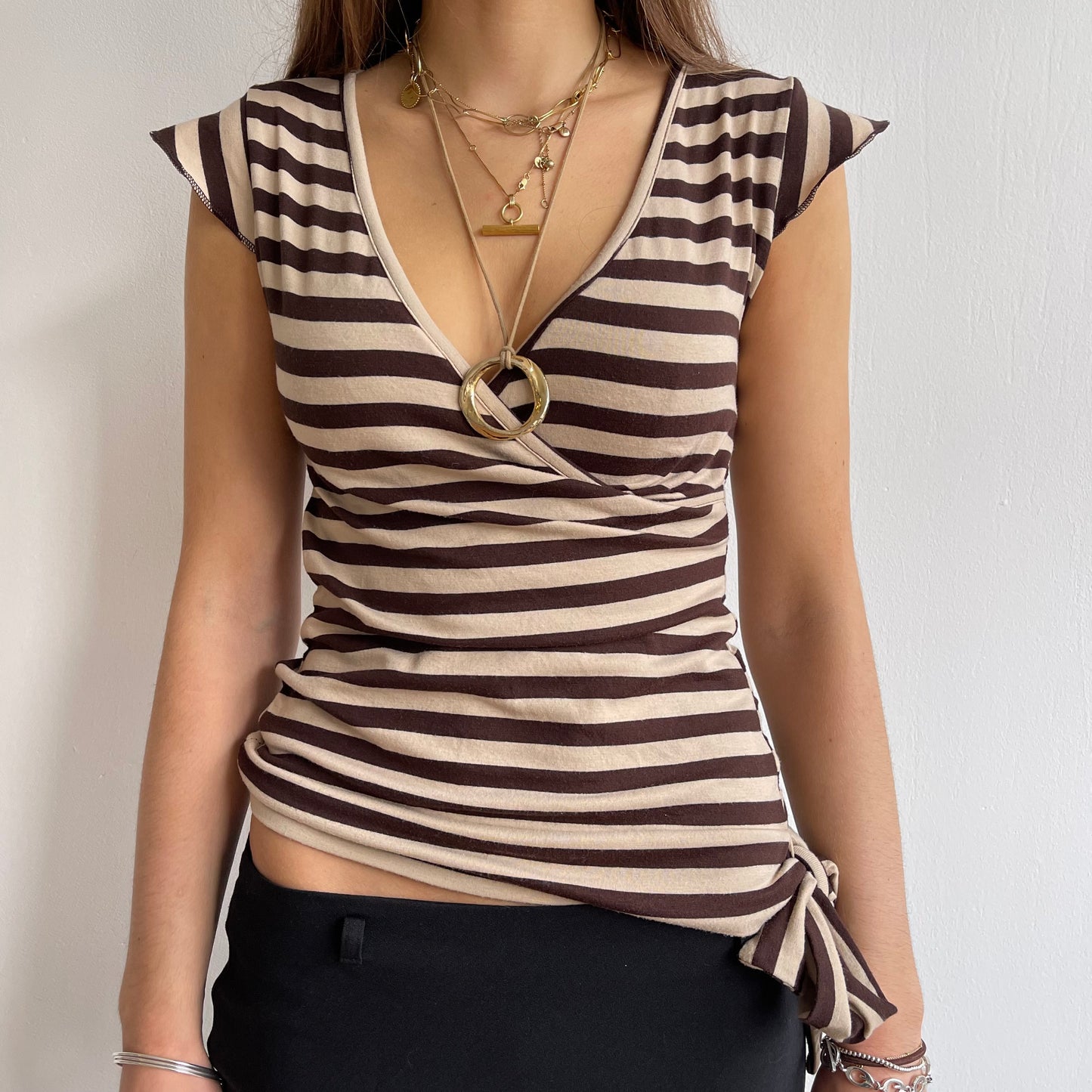 Brown and beige stripe top - Size S