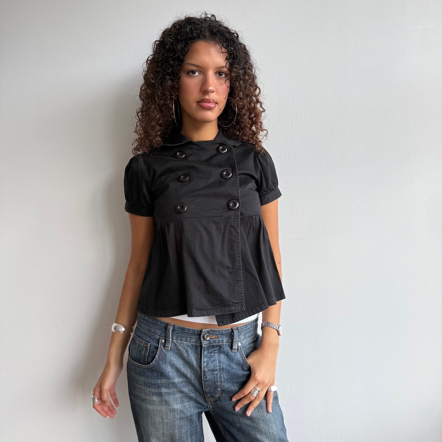 Black double breasted short sleeve peacoat - Size S