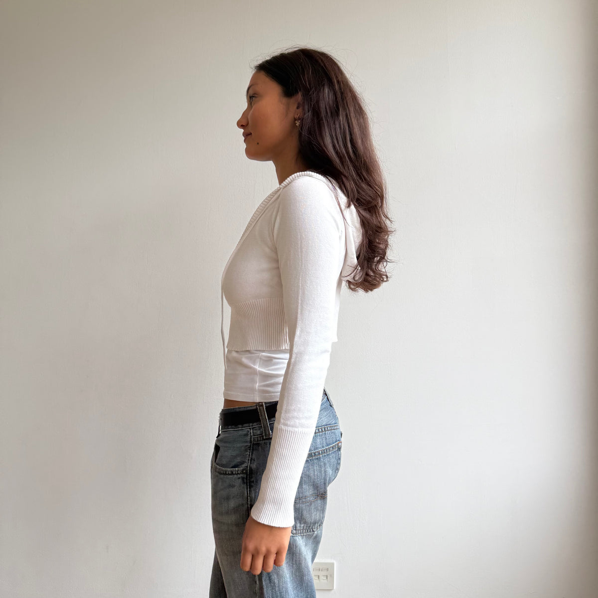 White cropped knit hoodie - Size S