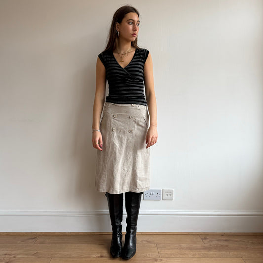 Beige linen midi skirt - Size S