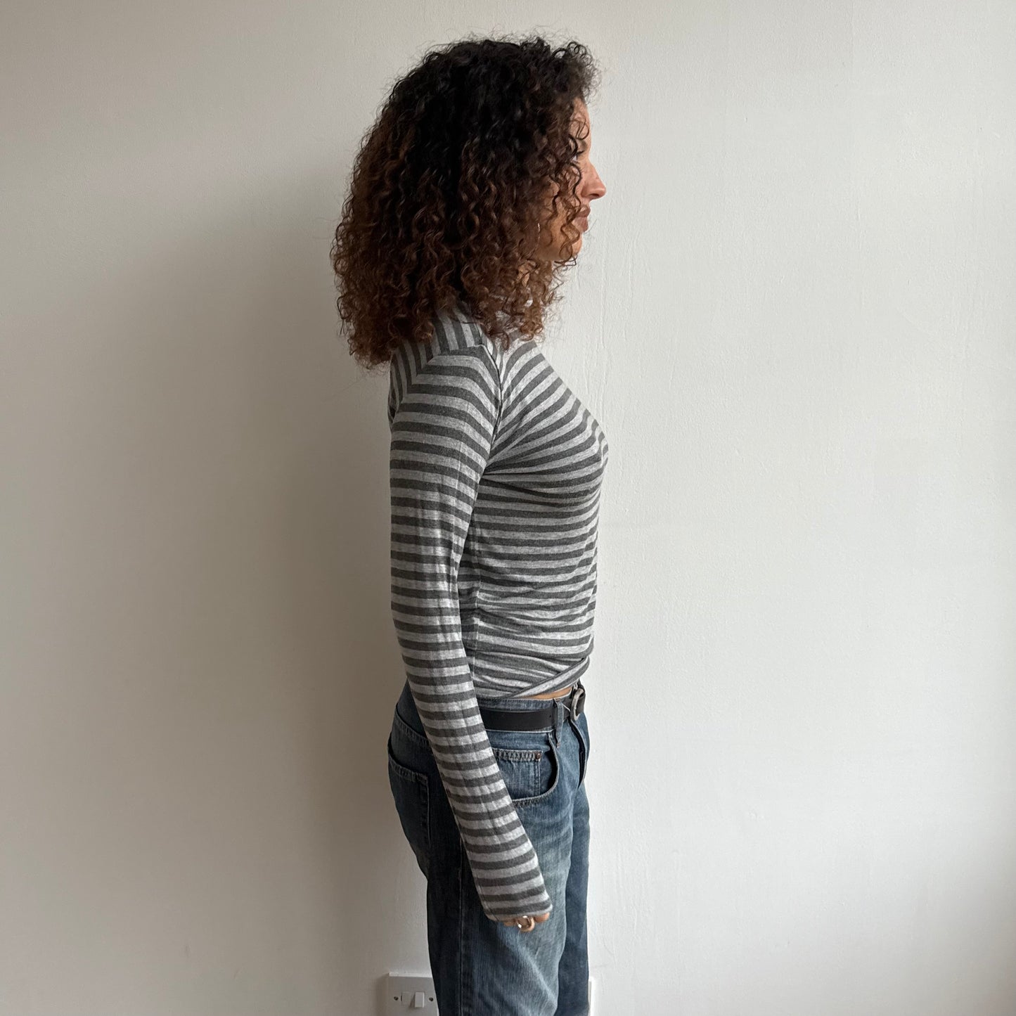 Grey stripe roll neck jumper - Size M