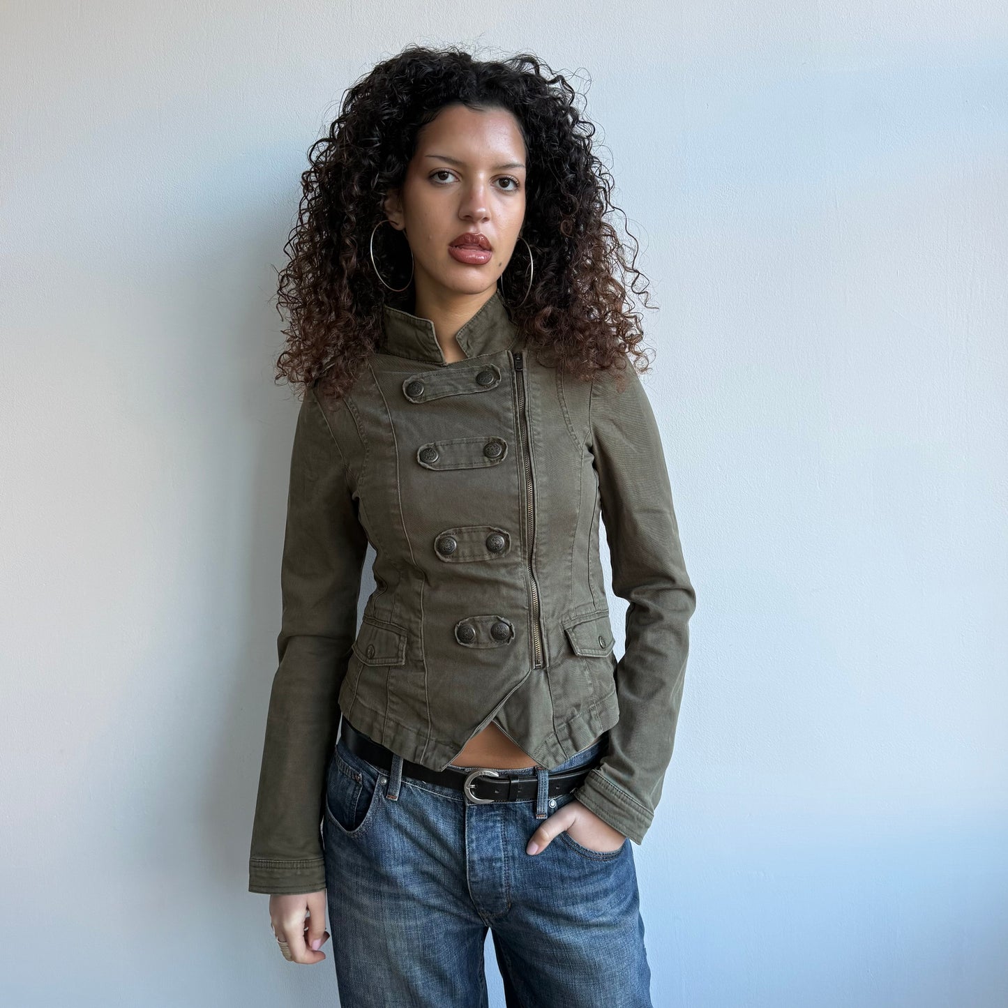 Khaki zip military jacket - Size S/M
