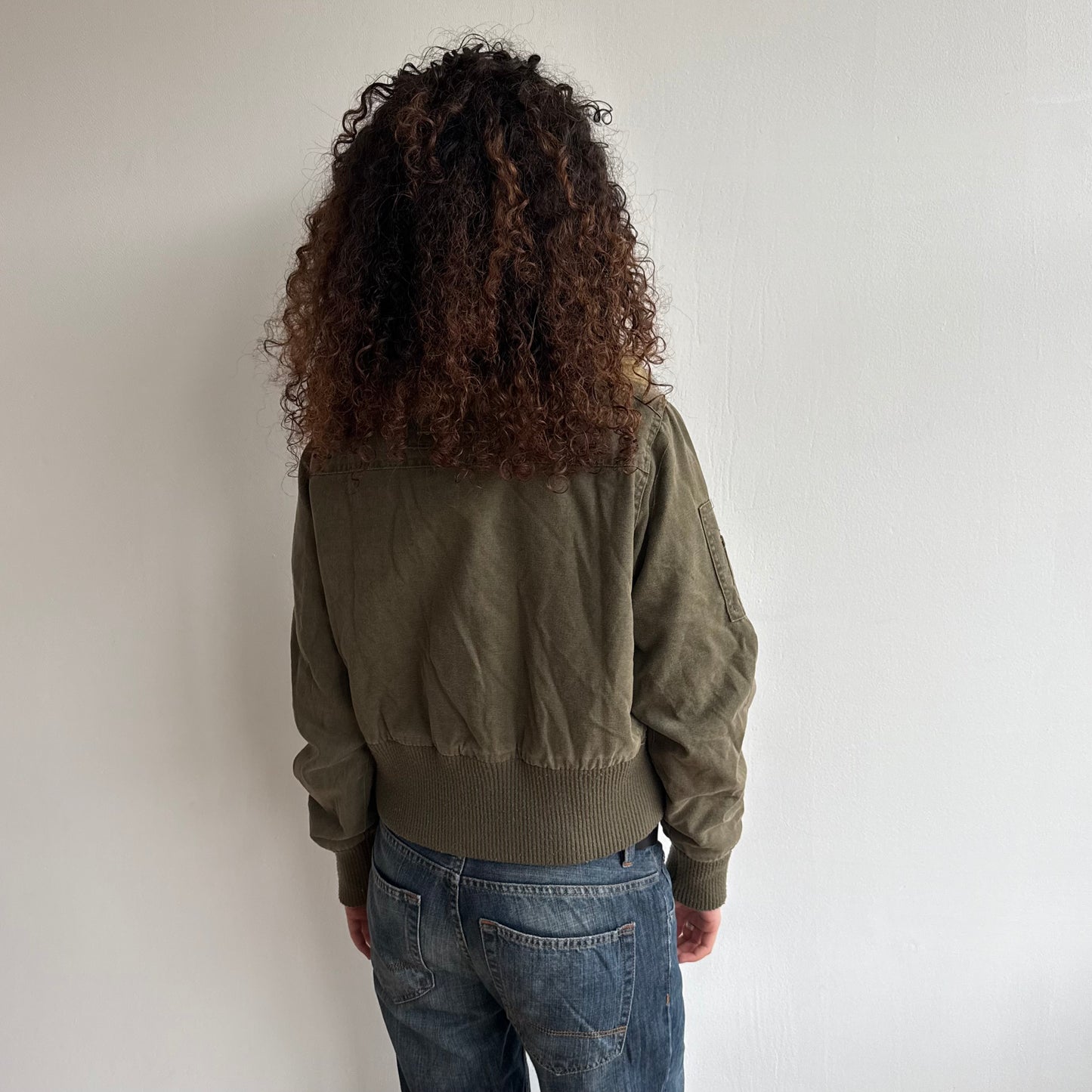 Khaki faux fur collar bomber - Size M