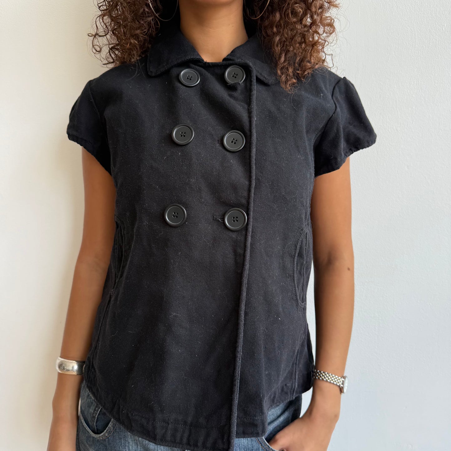 Black short sleeve peacoat - Size L