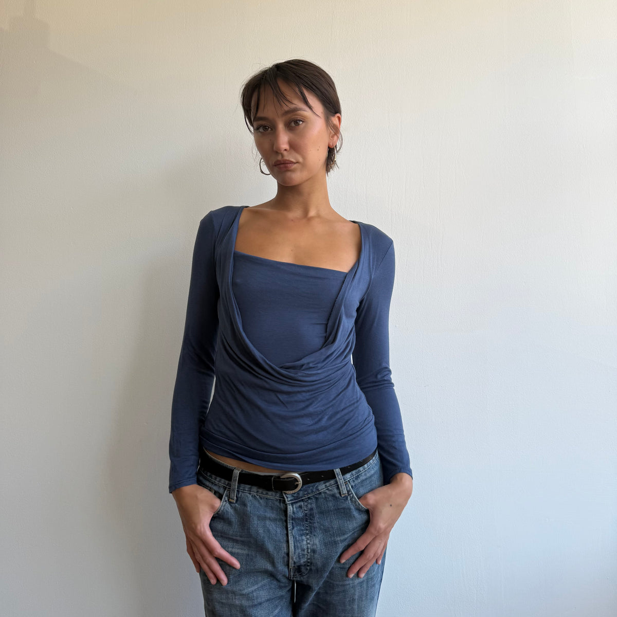 Blue keyhole wrap front top - Size S