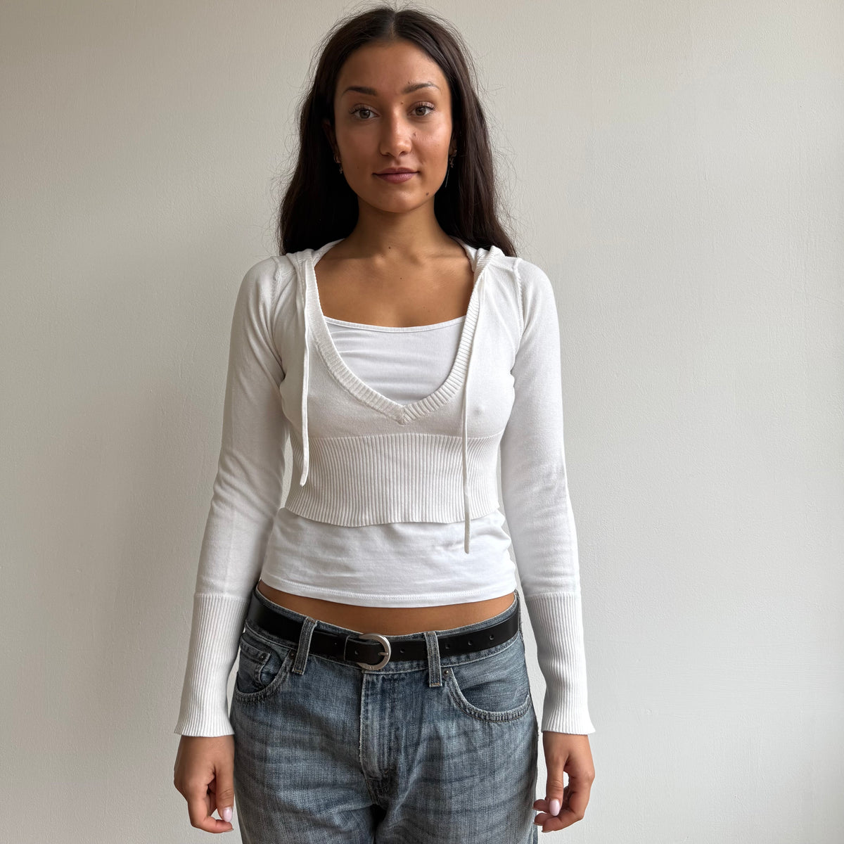 White cropped knit hoodie - Size S