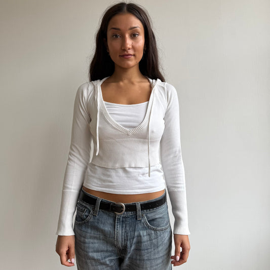 White cropped knit hoodie - Size S