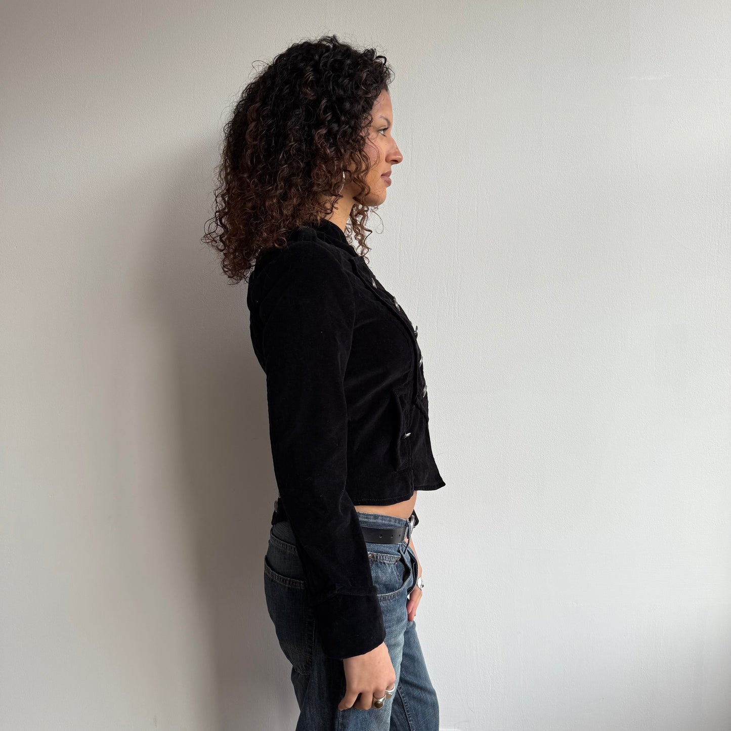 Black velvet military jacket - Size S