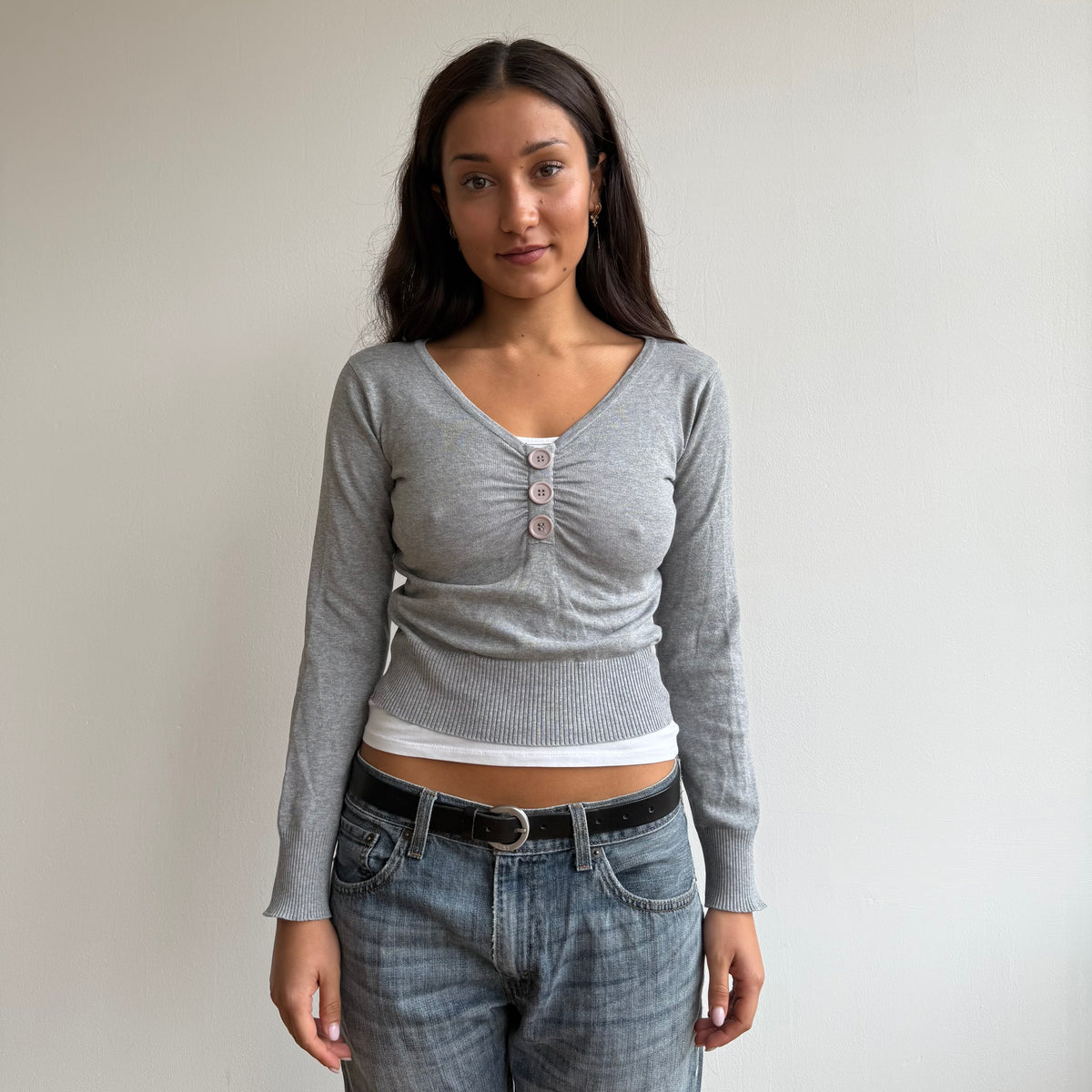 Grey button cropped knit - Size S