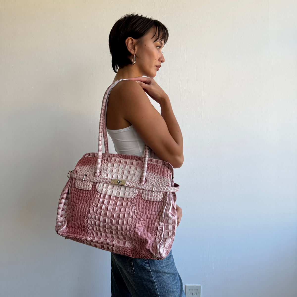 Pink snake leather firkin bag - One Size
