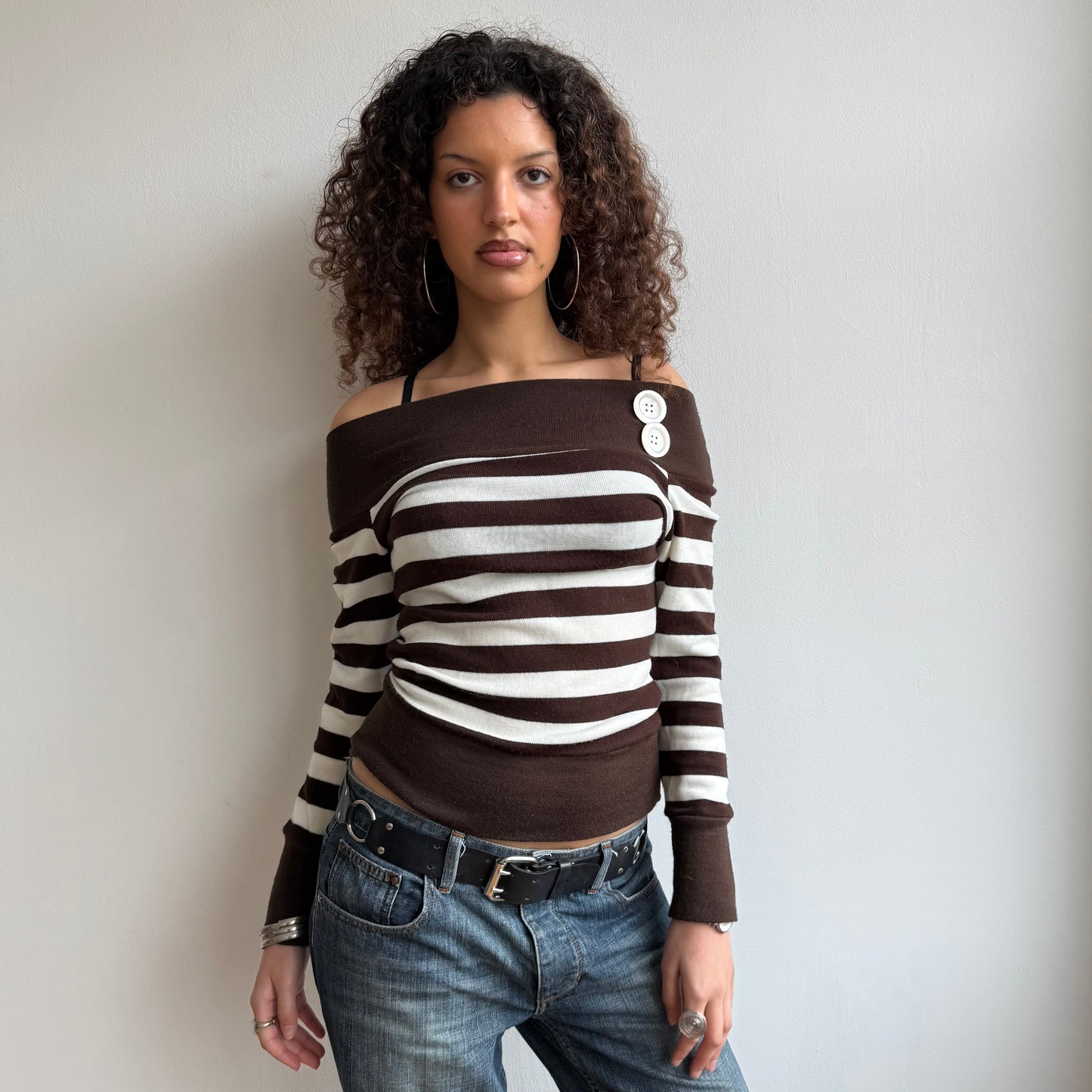 Brown stripe bardot knit - Size S