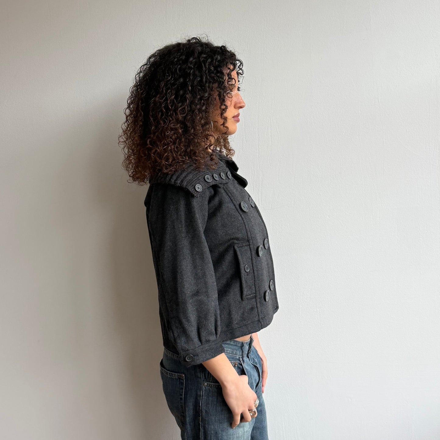 Grey ribbed collar peacoat - Size S