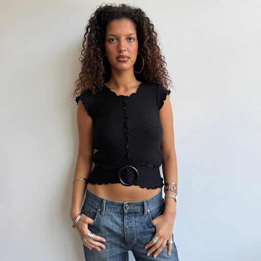 Black short sleeve O-ring knit - Size S