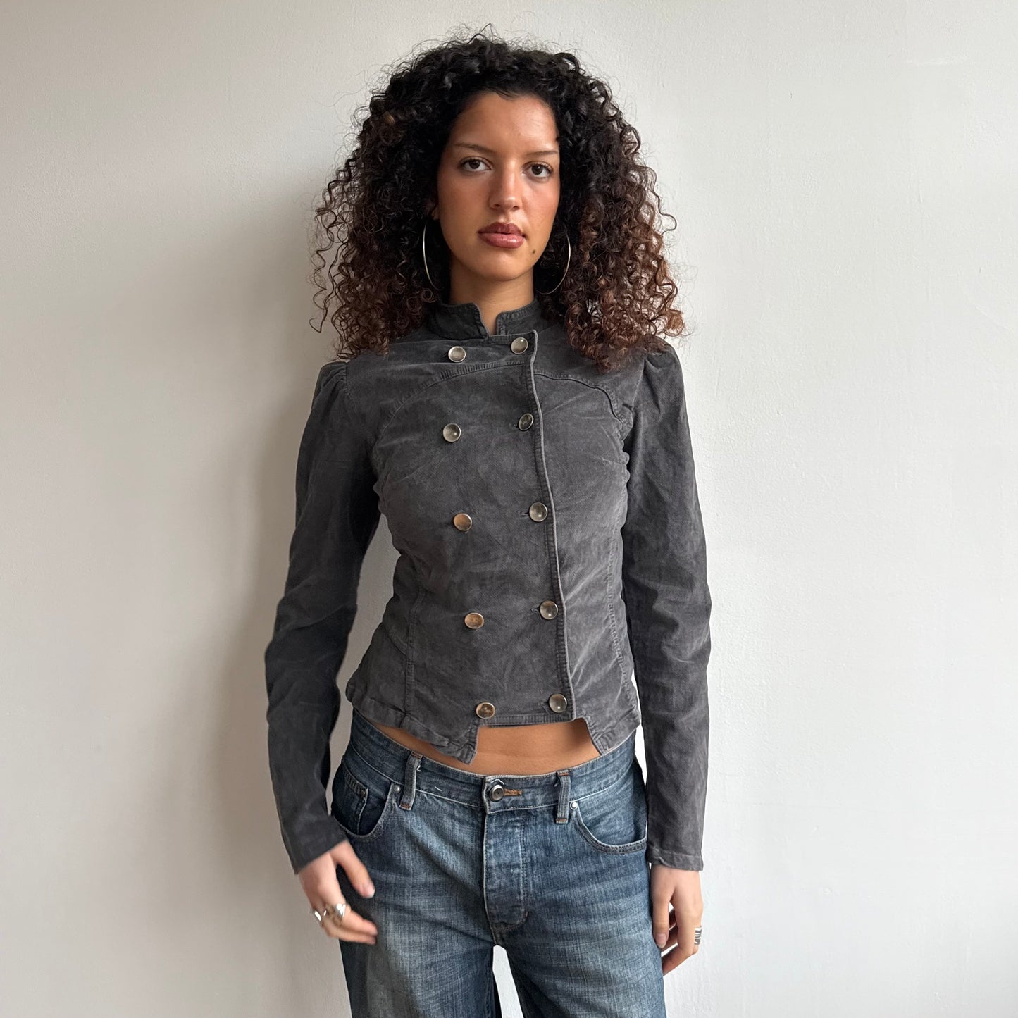 Grey velours military jacket - Size M