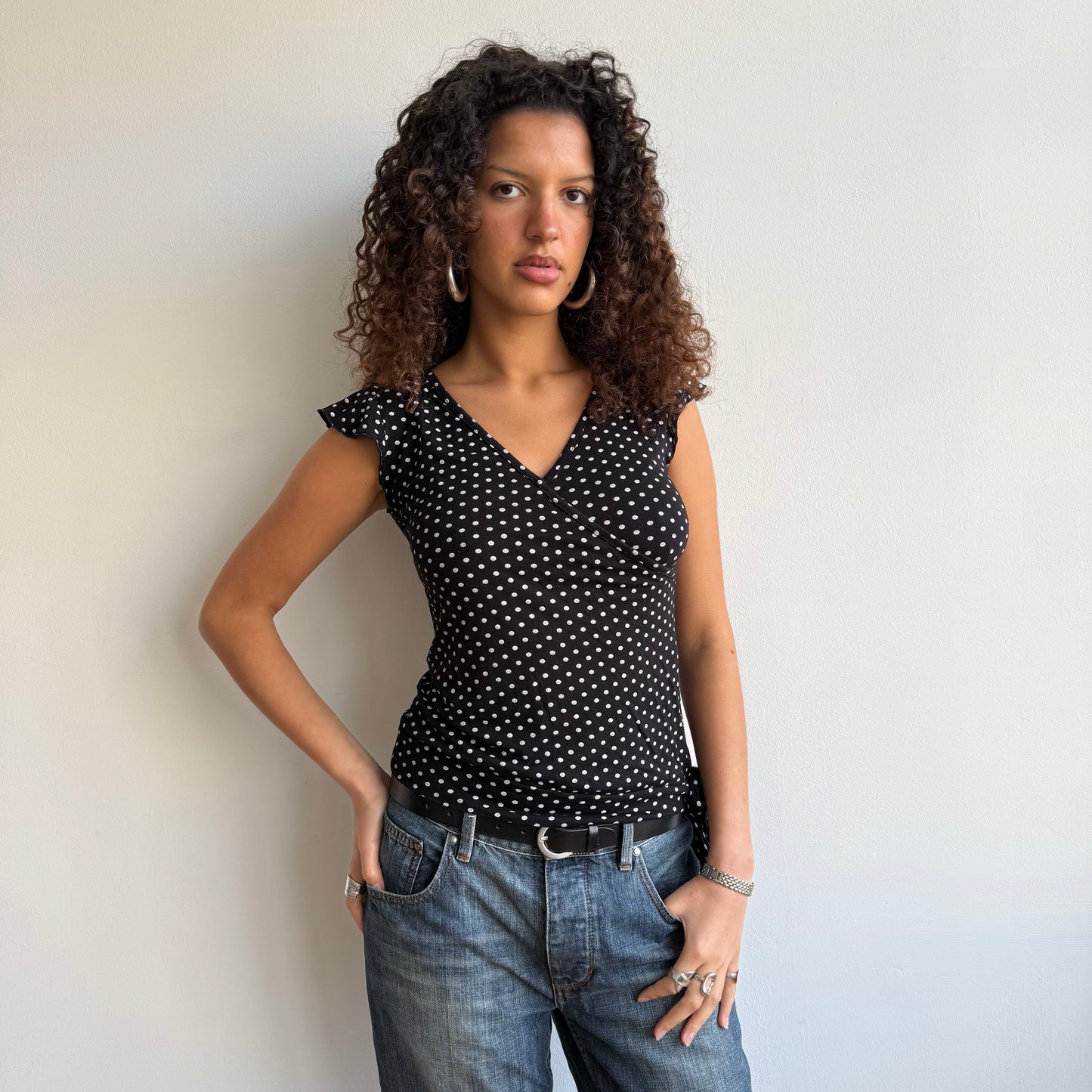Polka dot wrap tie side top - Size M
