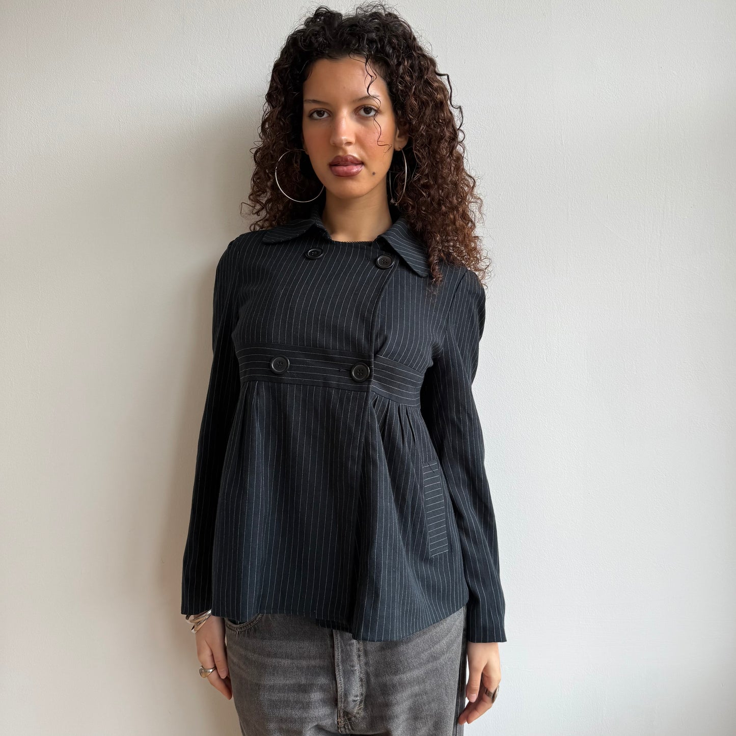 Navy pinstripe peacoat - Size M