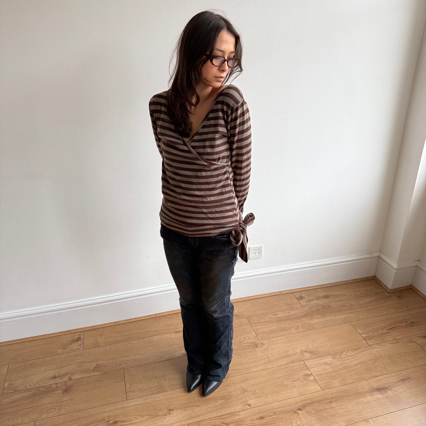Khaki striped wrap top - Size M