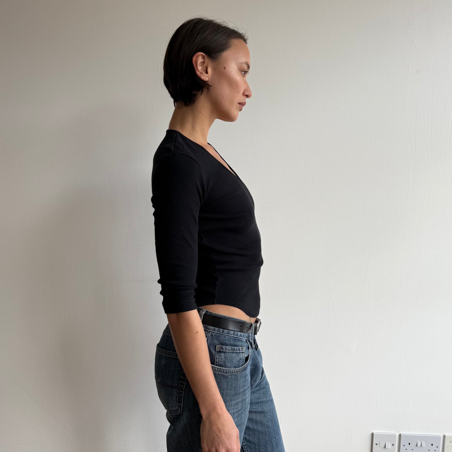 Black 3/4 sleeve knit top  - Size S