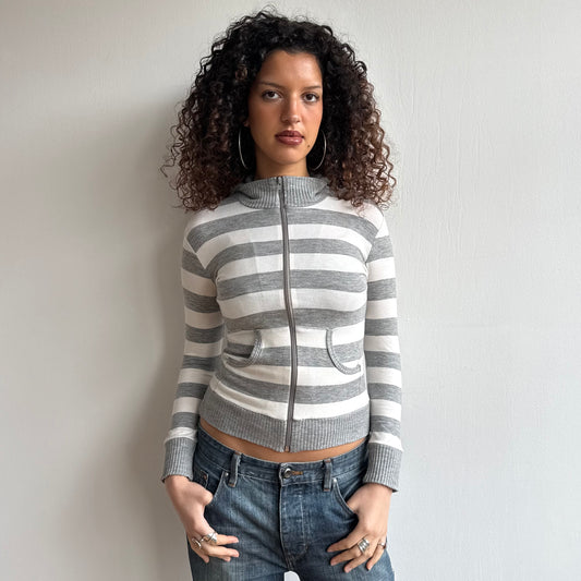 Grey and white striped hoodie - Size S