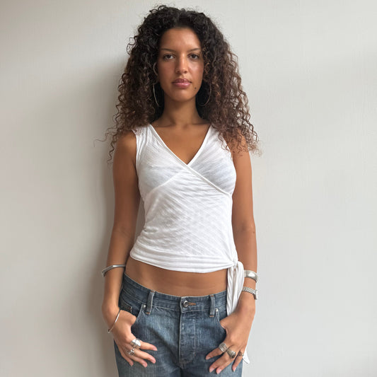 White stripe wrap top - Size S