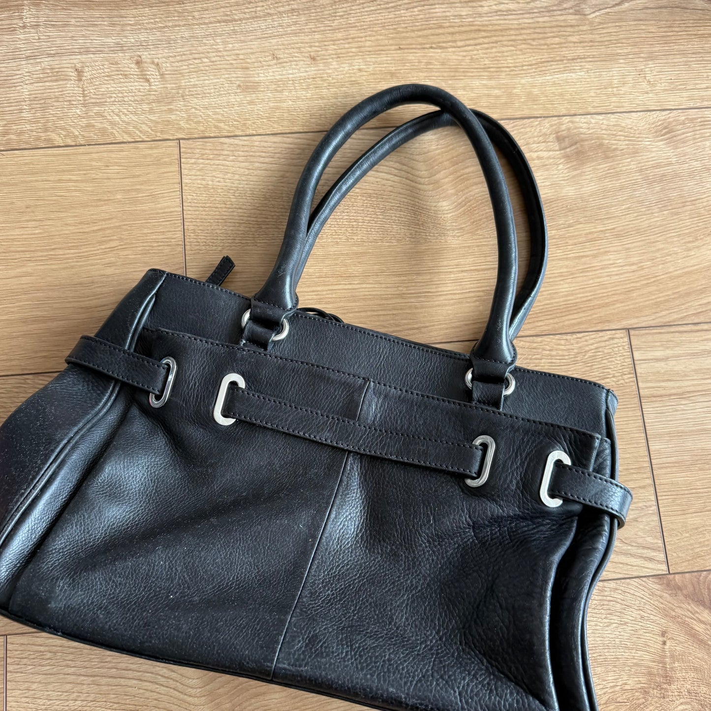 Black leather firkin bag - One Size