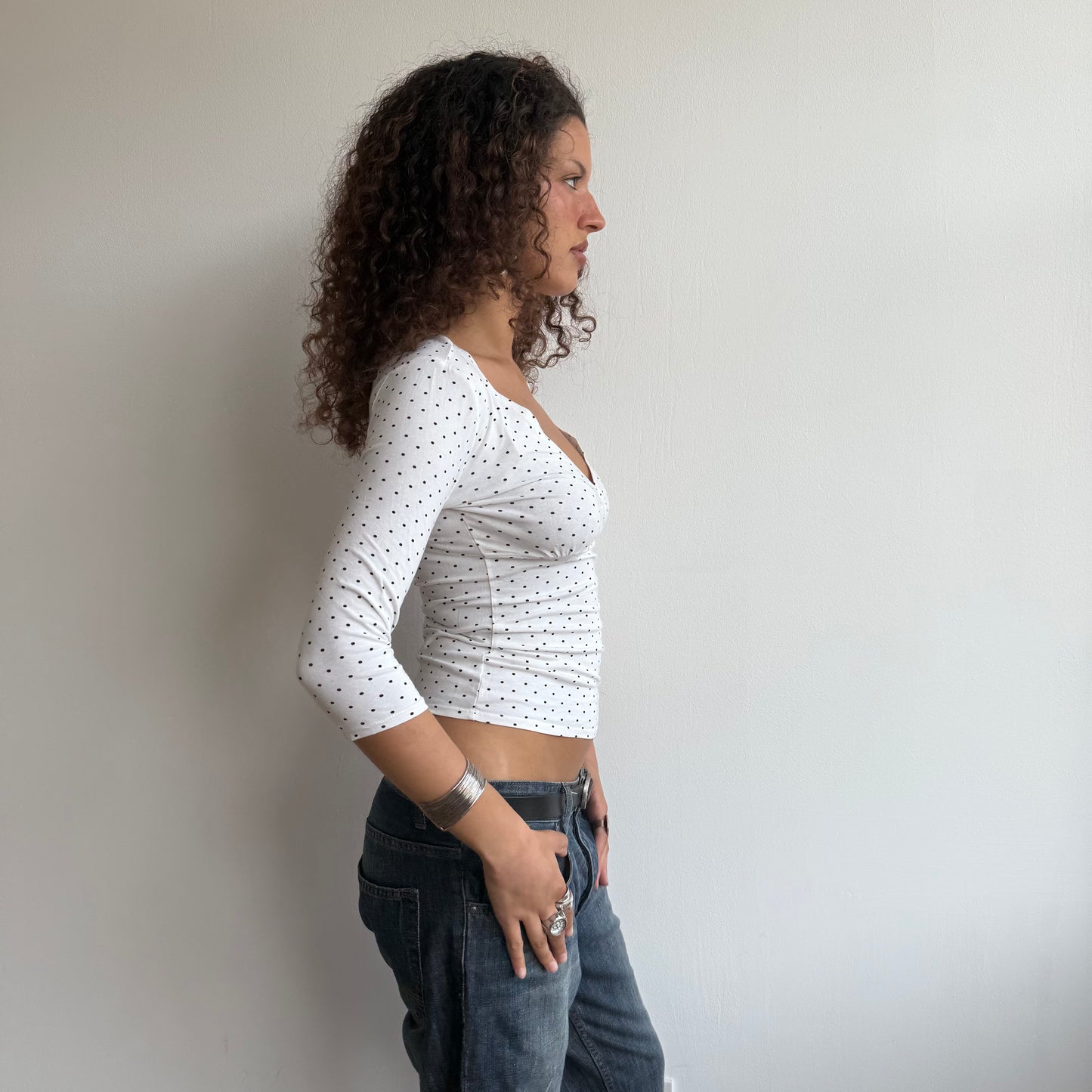 White micro polka dot wrap top - Size S