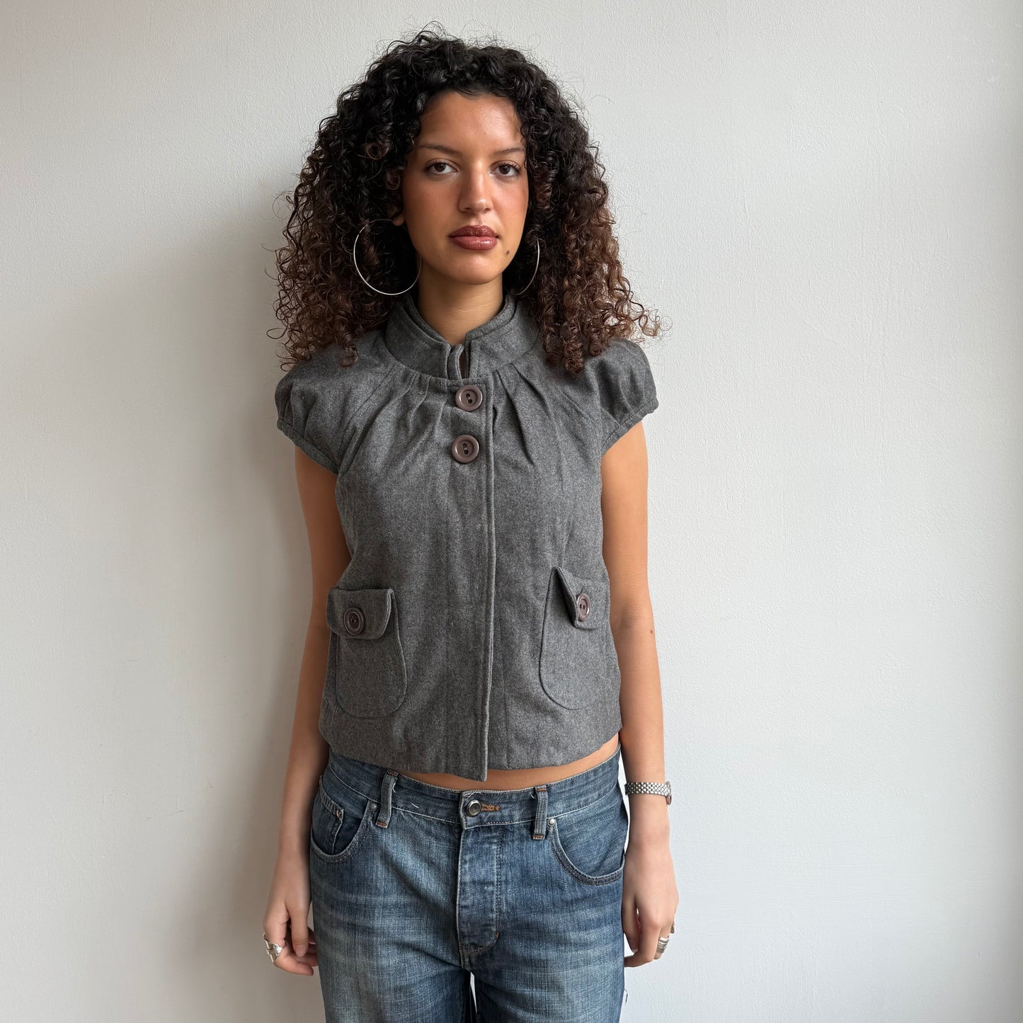 Grey short sleeve peacoat - Size S/M