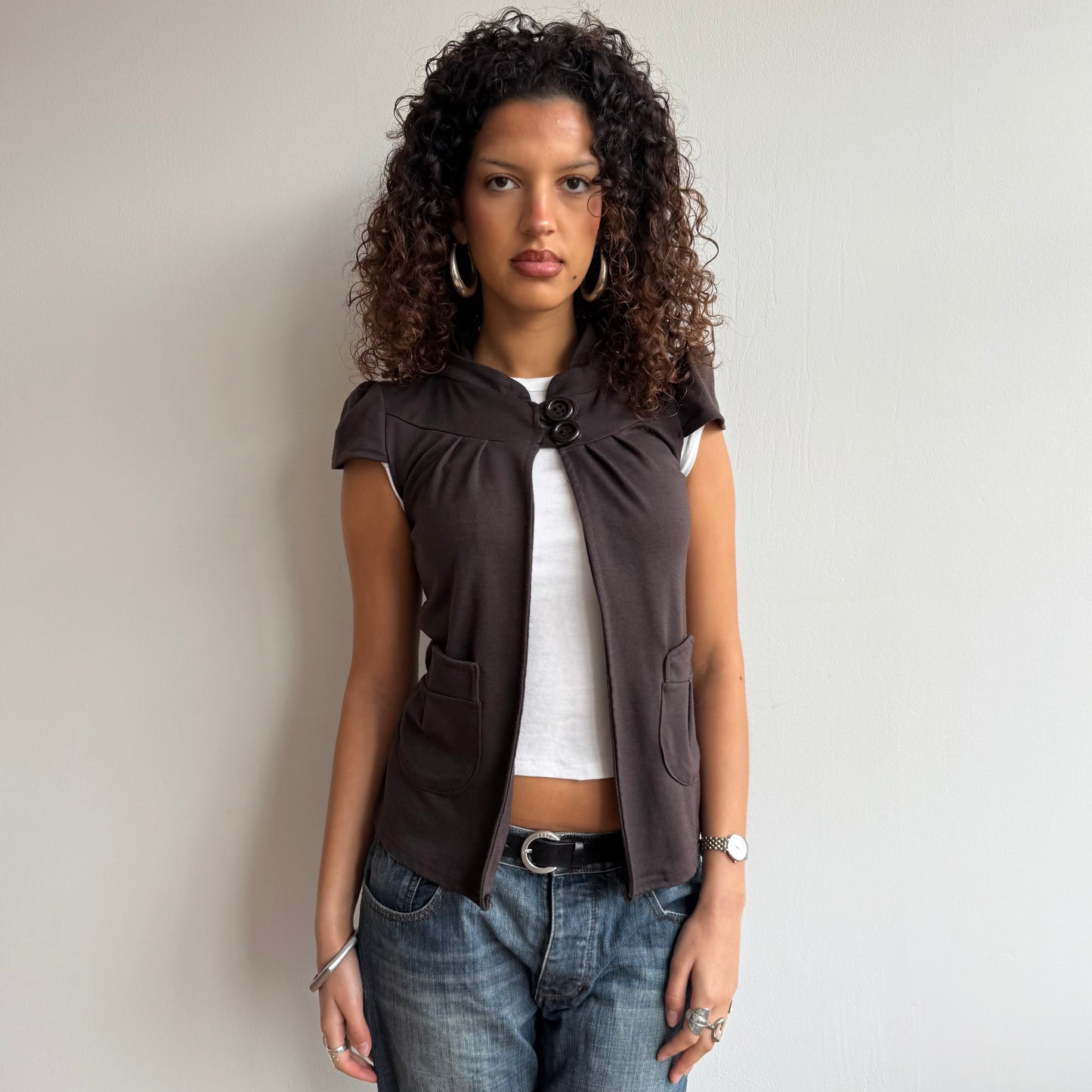 Brown short sleeve peacoat - Size S/M