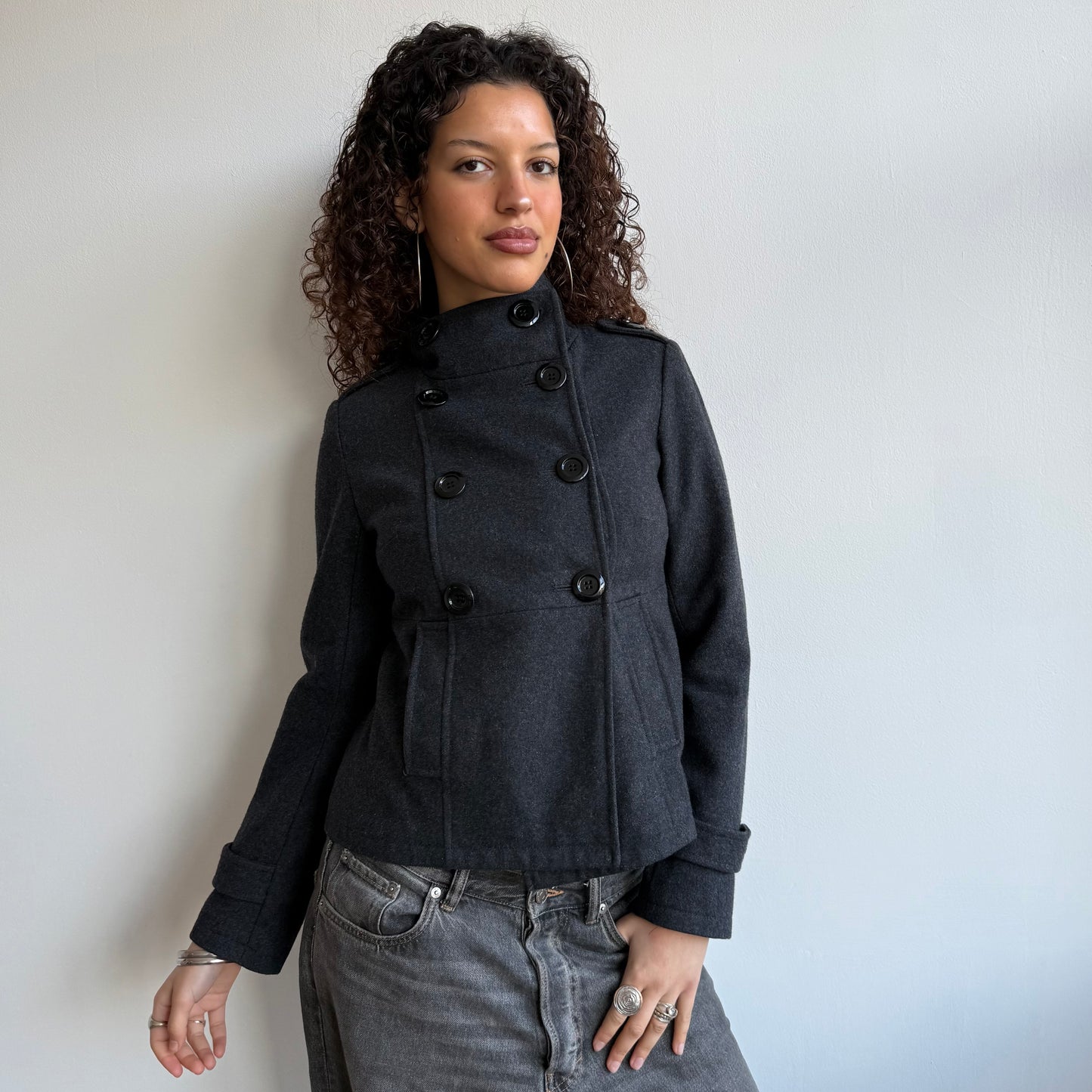 Grey wool peacoat - Size S