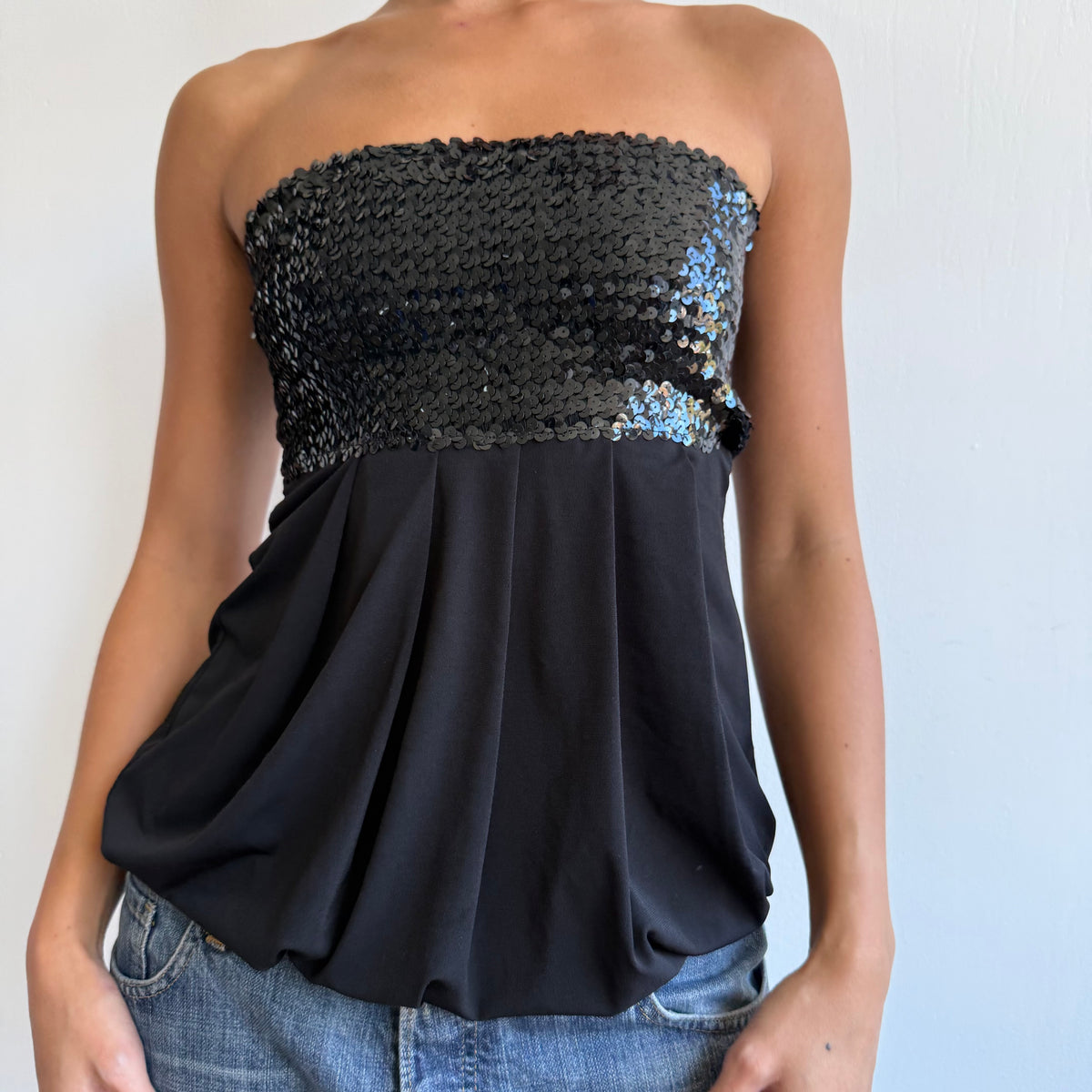 Black sequin bandeau top - Size S