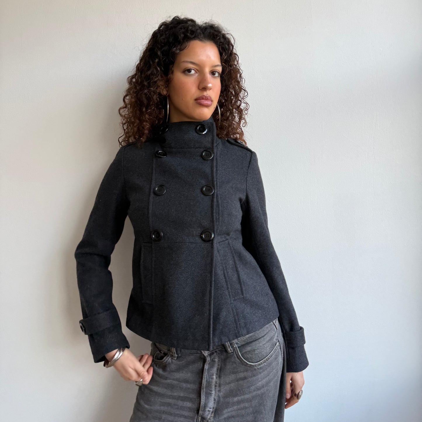 Grey wool peacoat - Size S