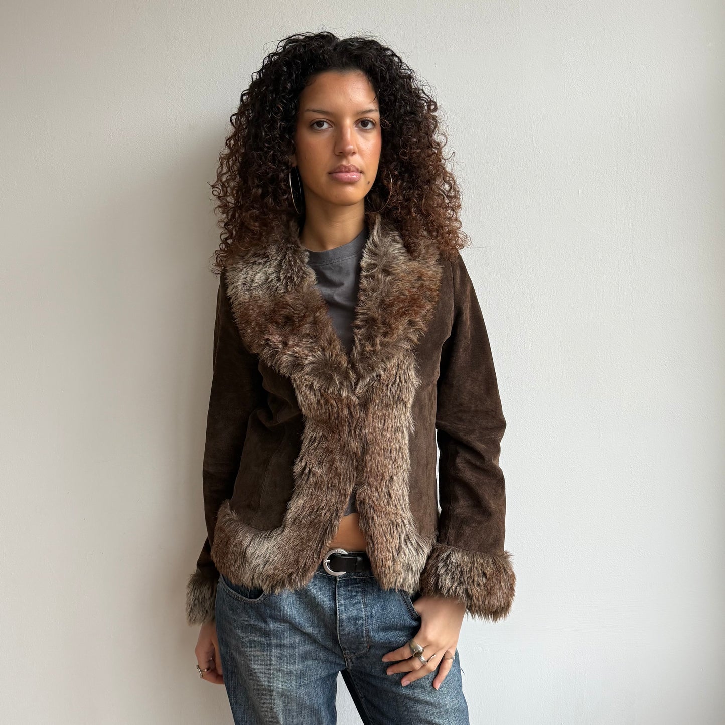 Brown fur suede afghan - Size M