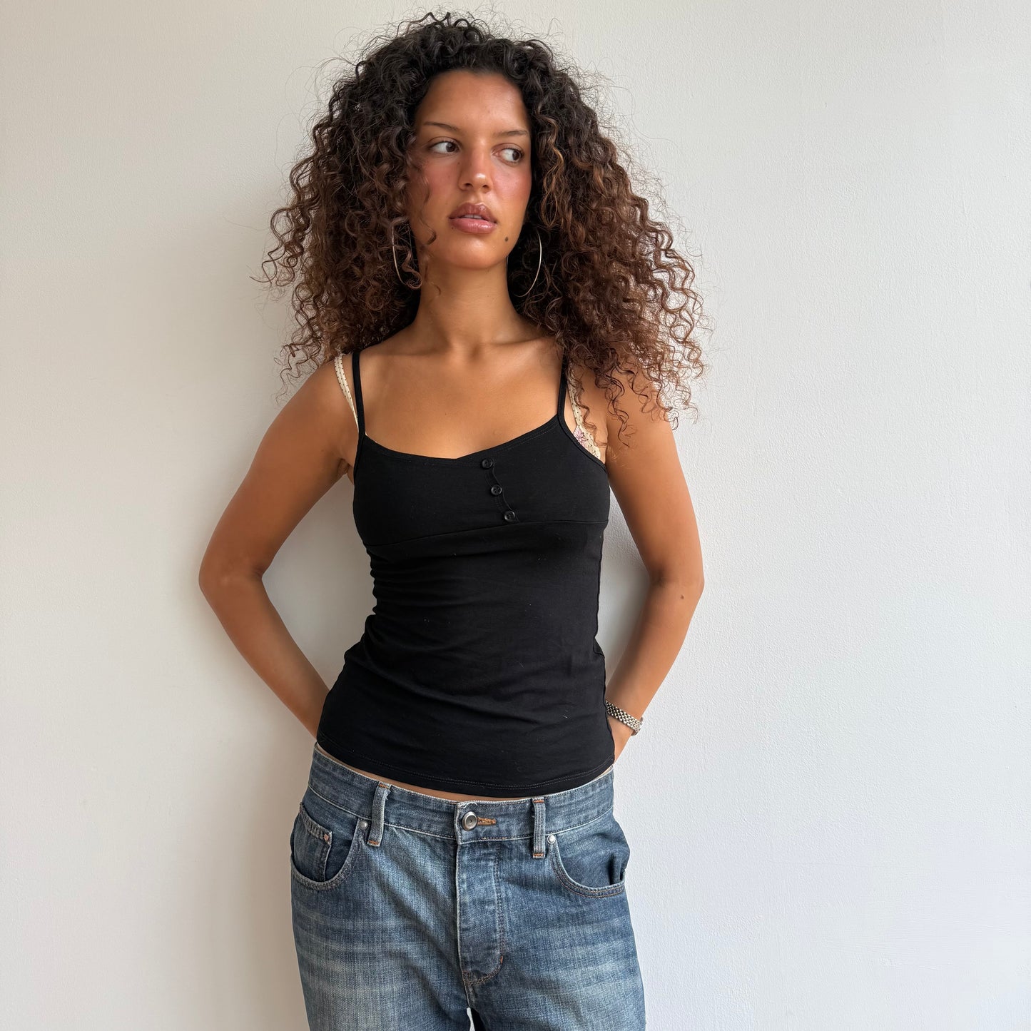 Black asymmetric button cami - Size S