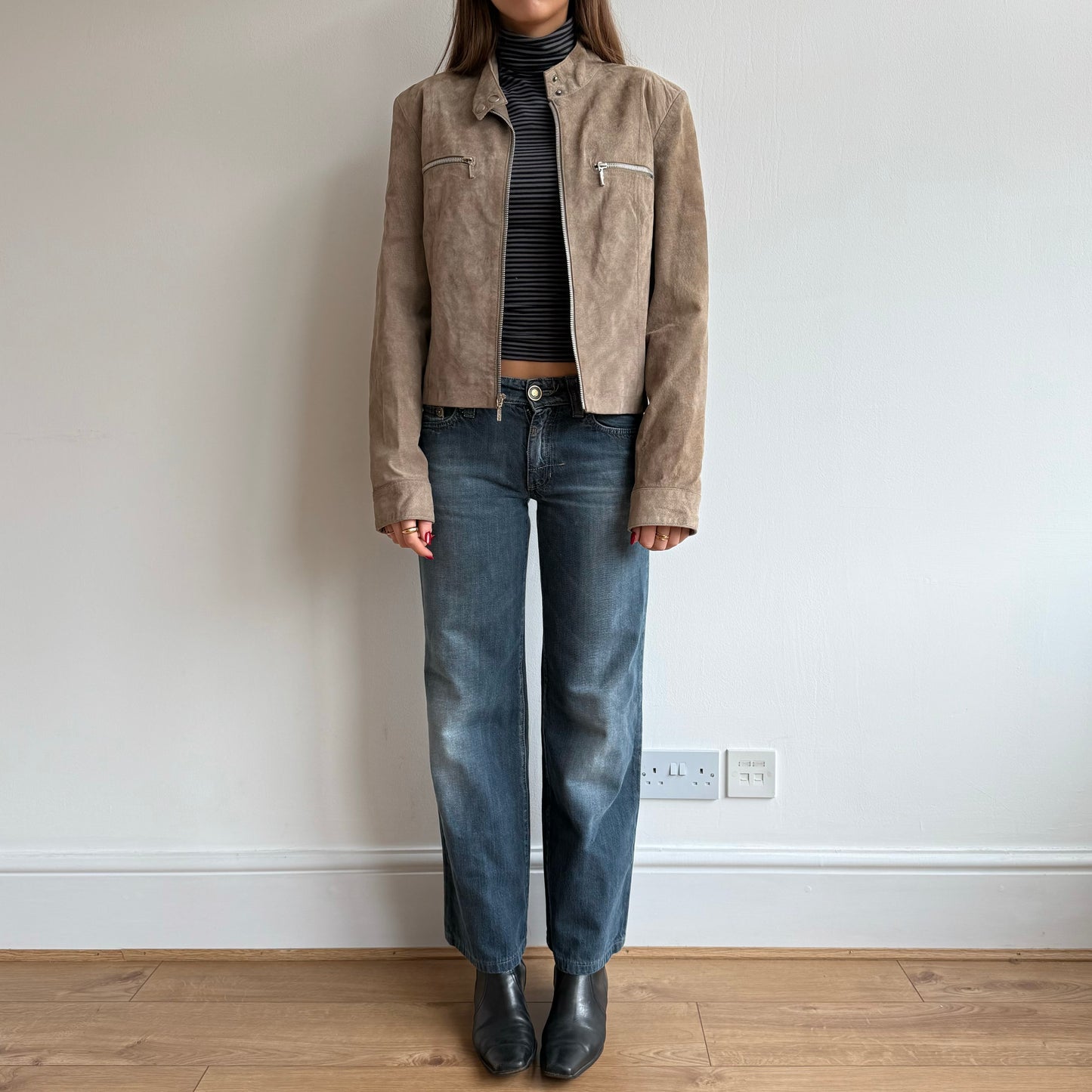 Tan suede moto jacket - Size M