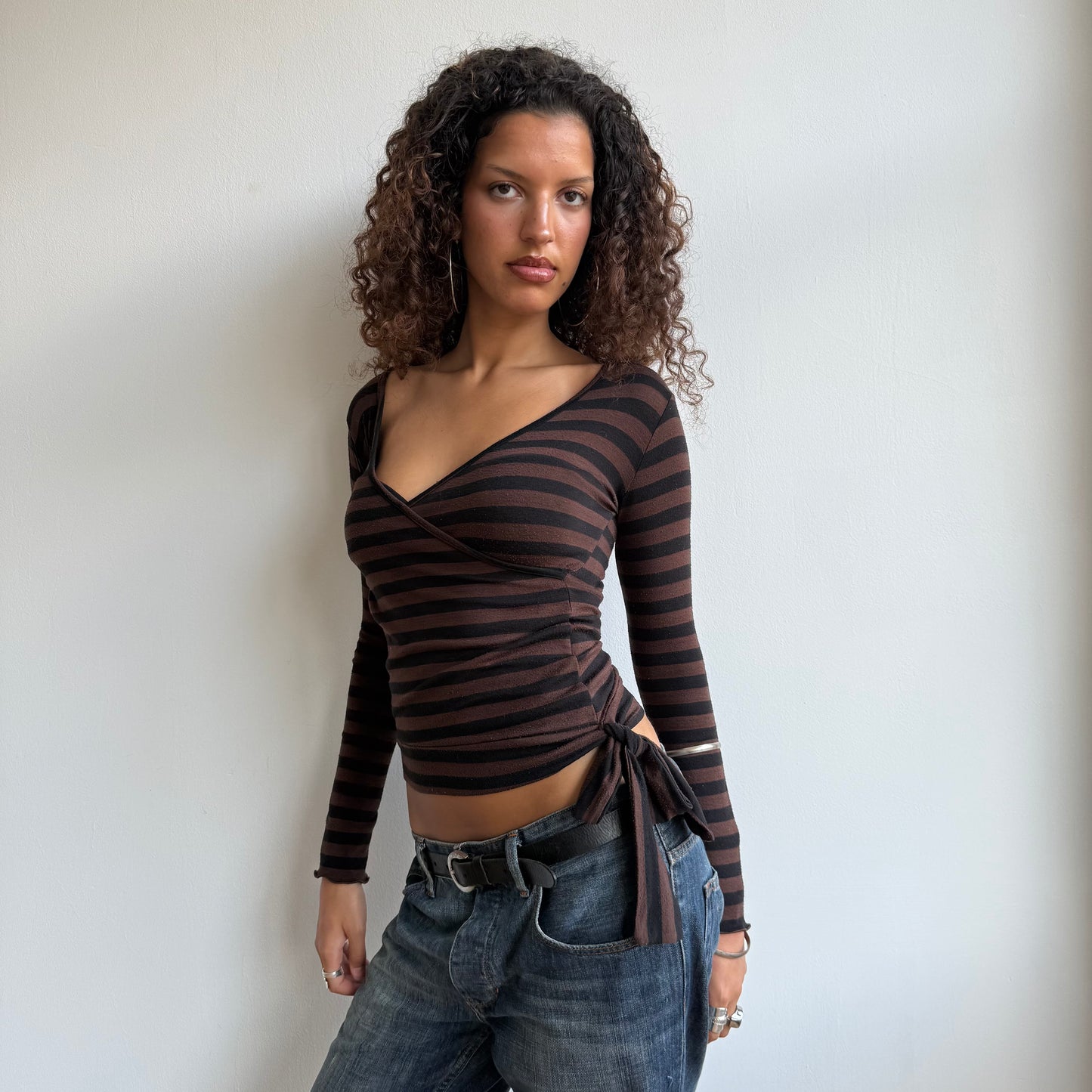 Brown striped long sleeve top - Size S