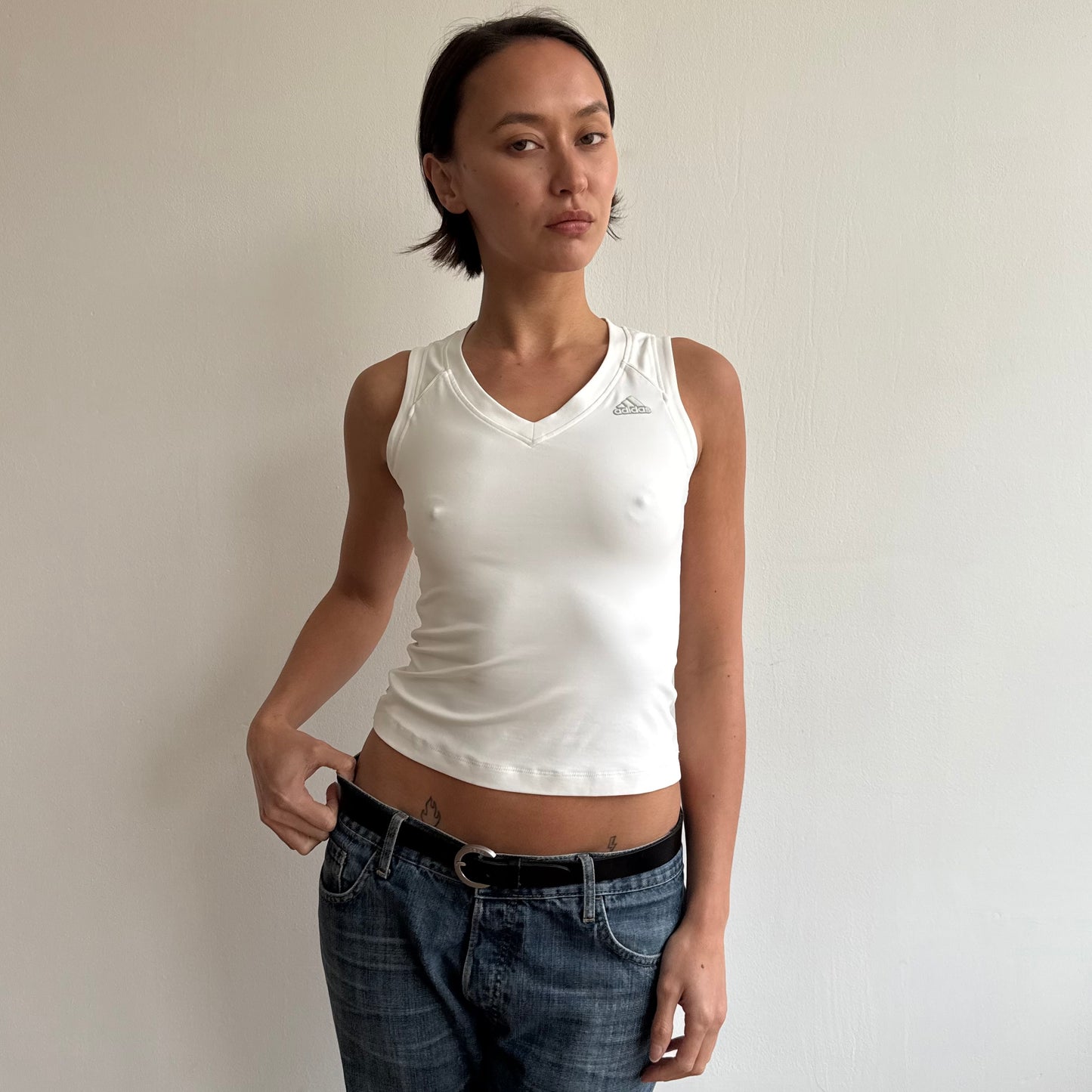 White Adidas v-neck top - Size S
