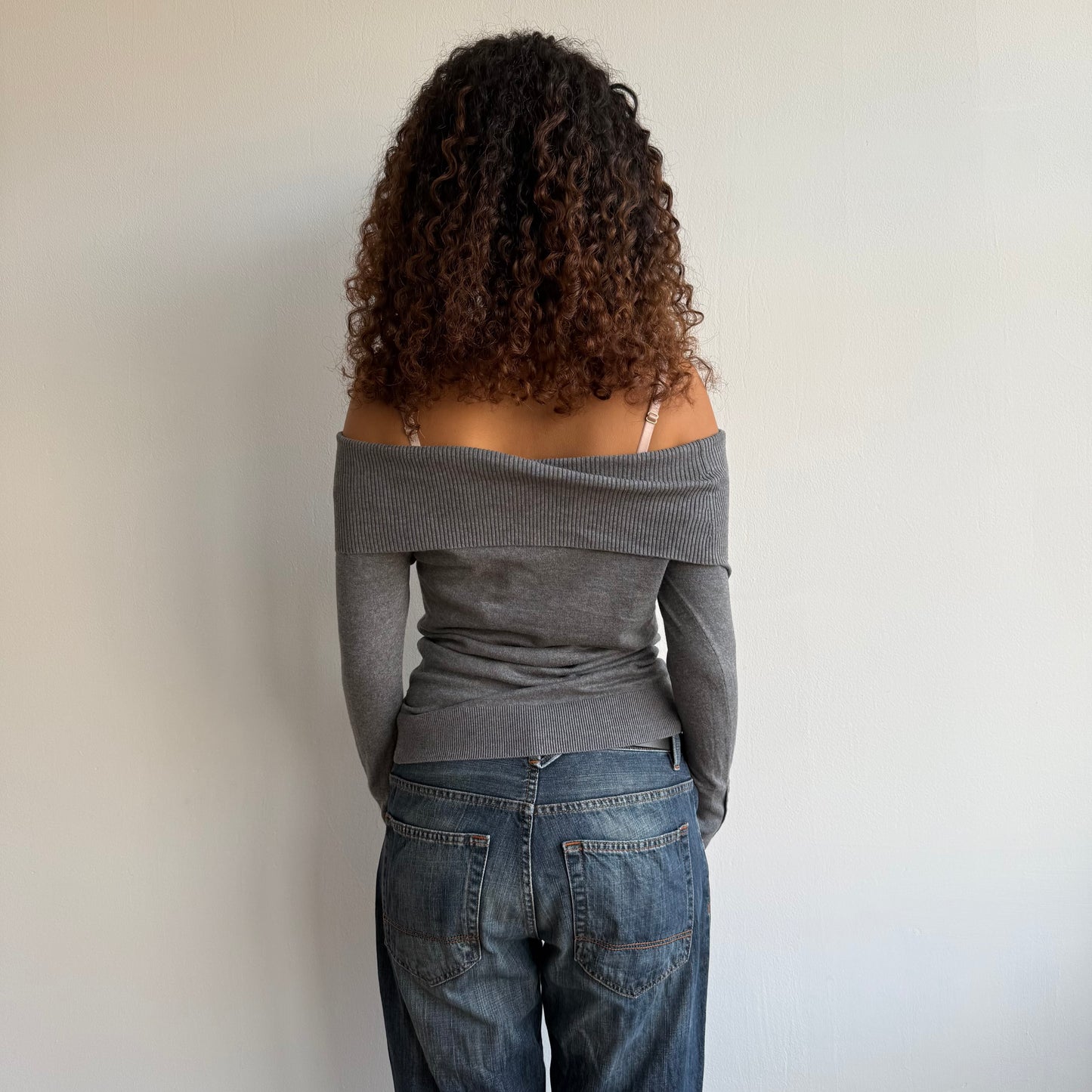 Grey button bardot knit - Size S