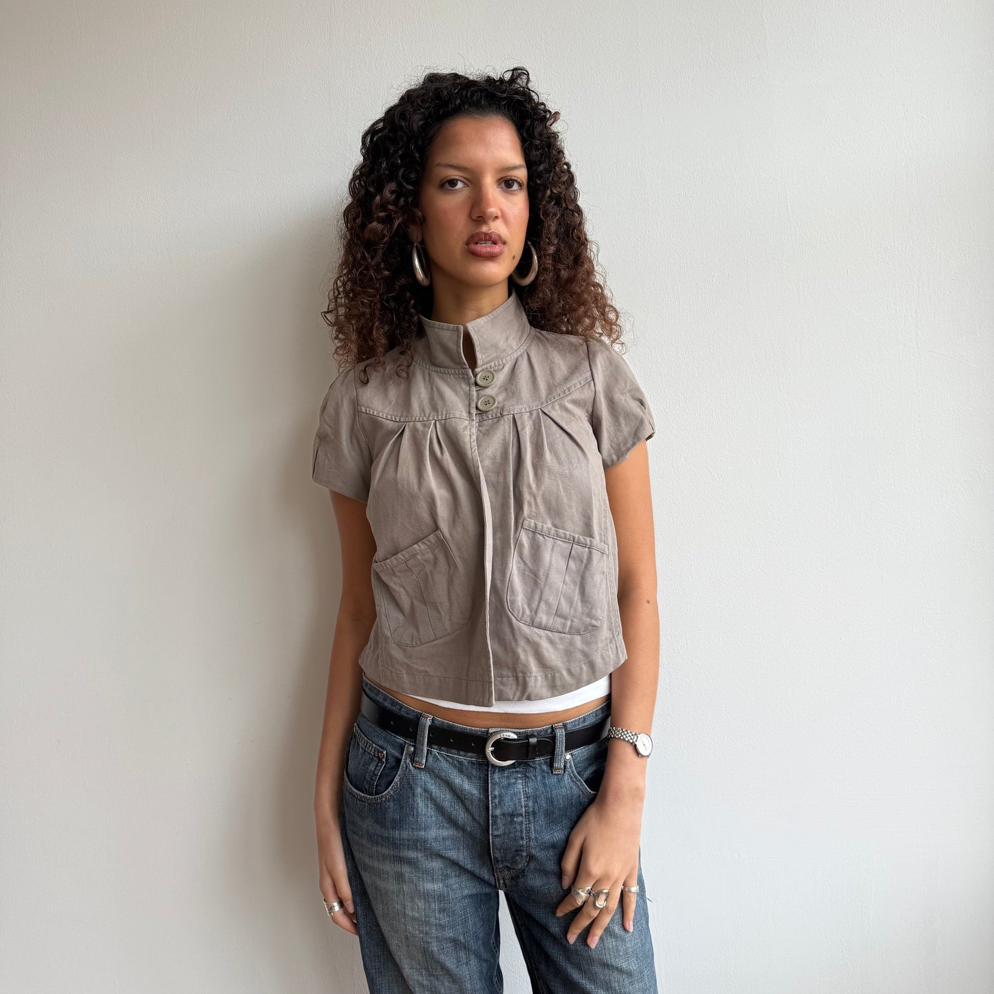 Taupe short sleeve peacoat - Size S/M