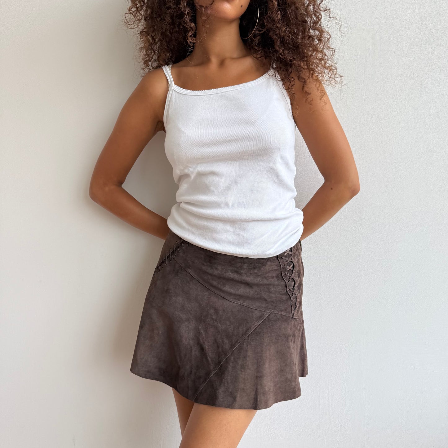 Brown suede corset mini skirt - Size S