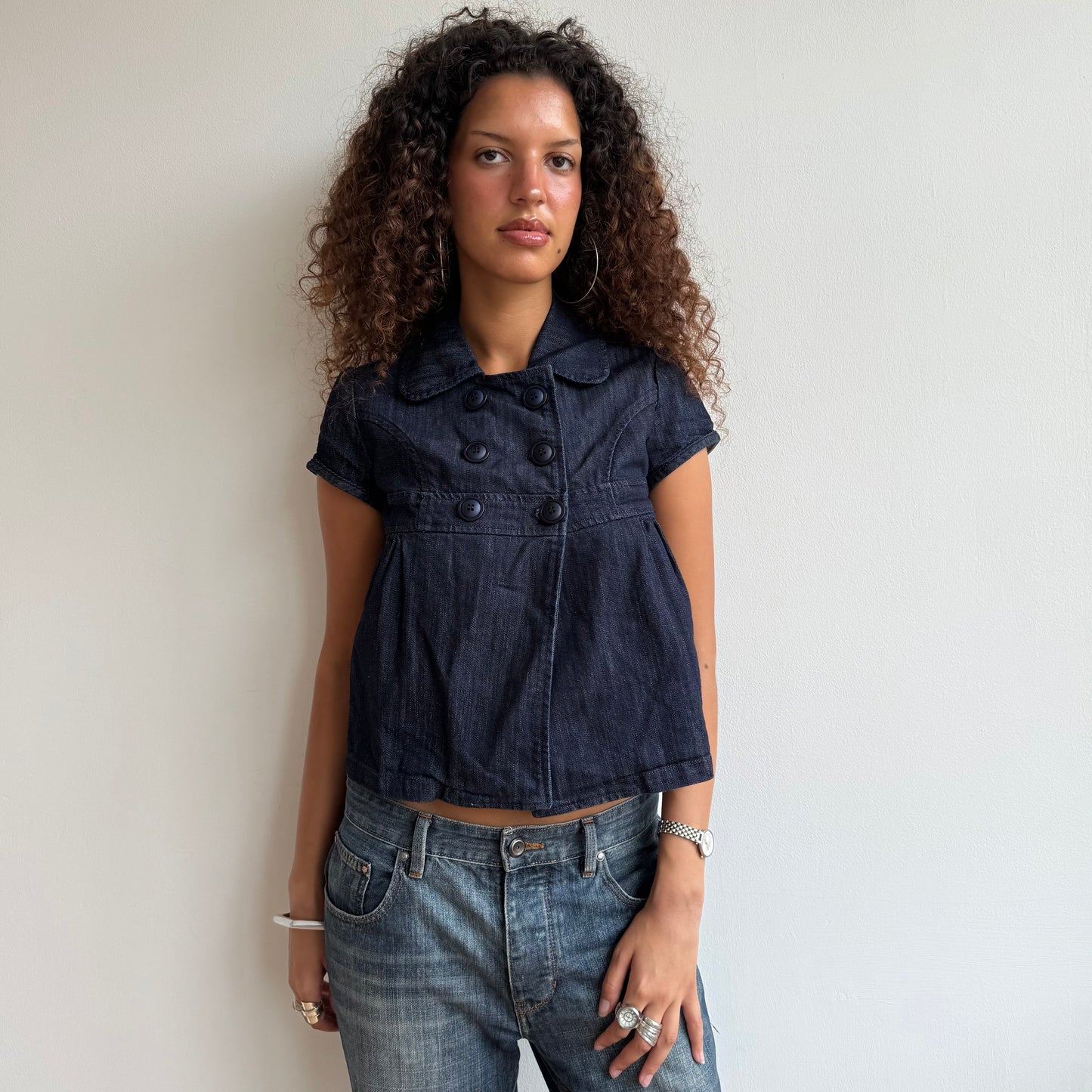 Denim short sleeve peacoat - Size S