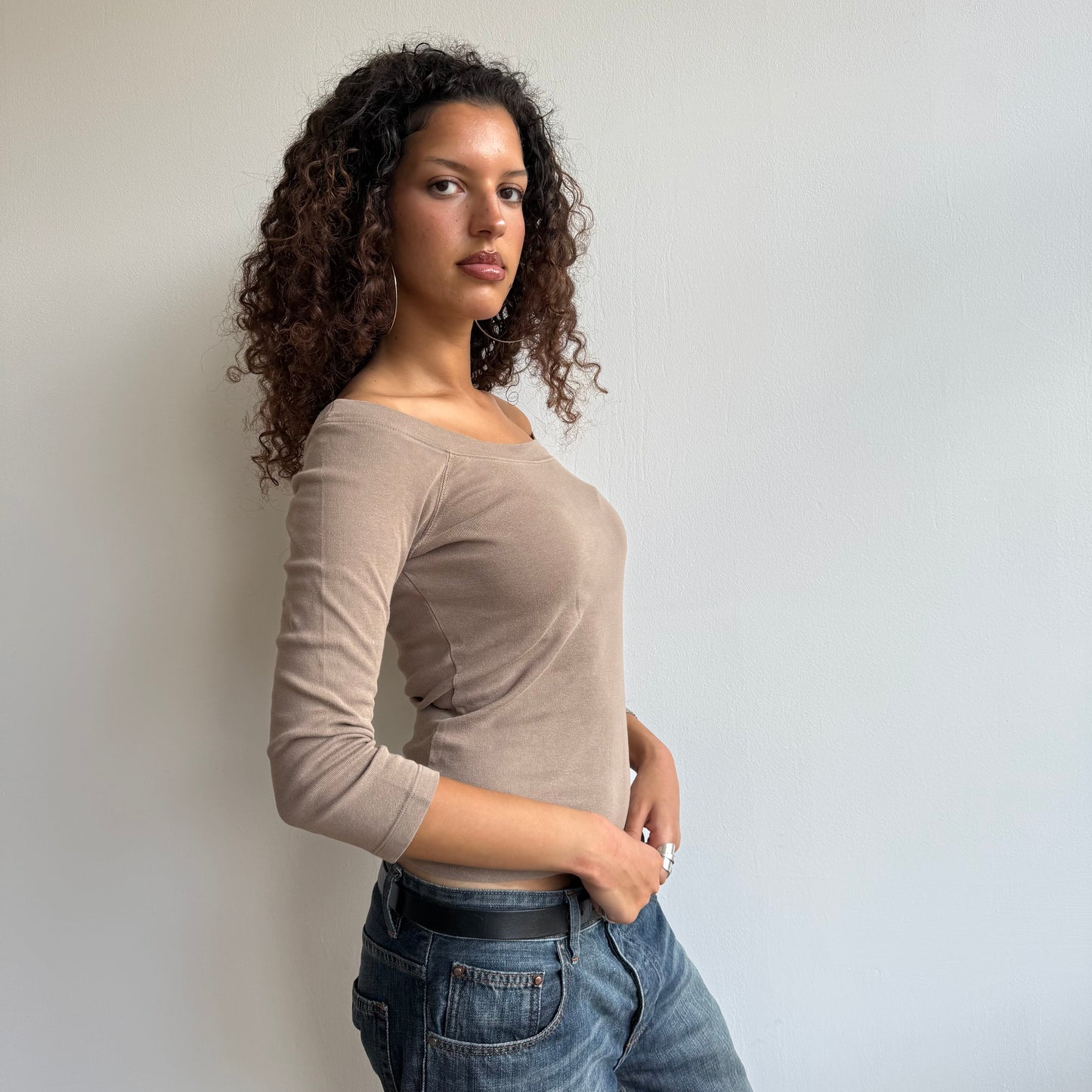 Taupe pink bardot top - Size S