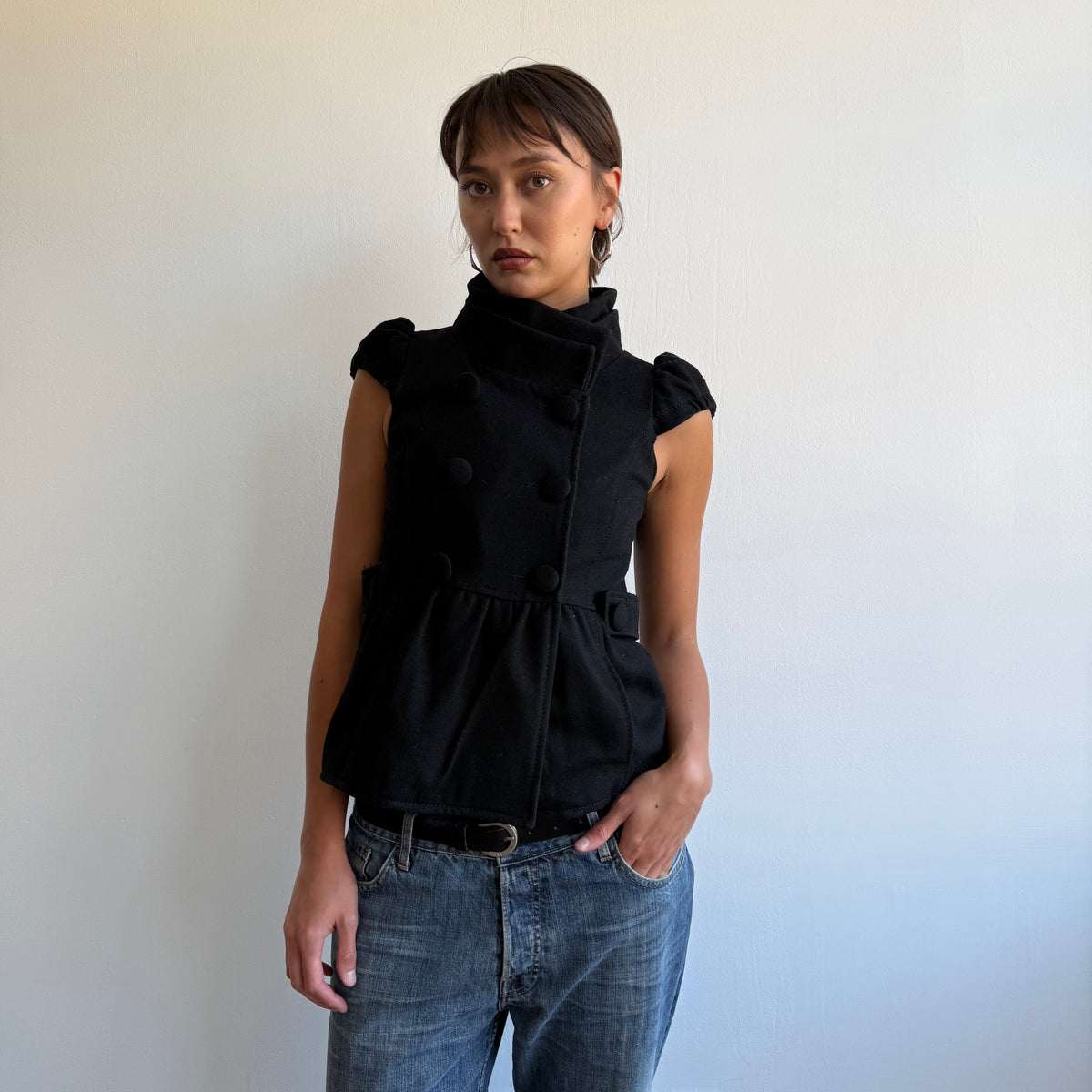Black double breasted short sleeve peacoat - Size M