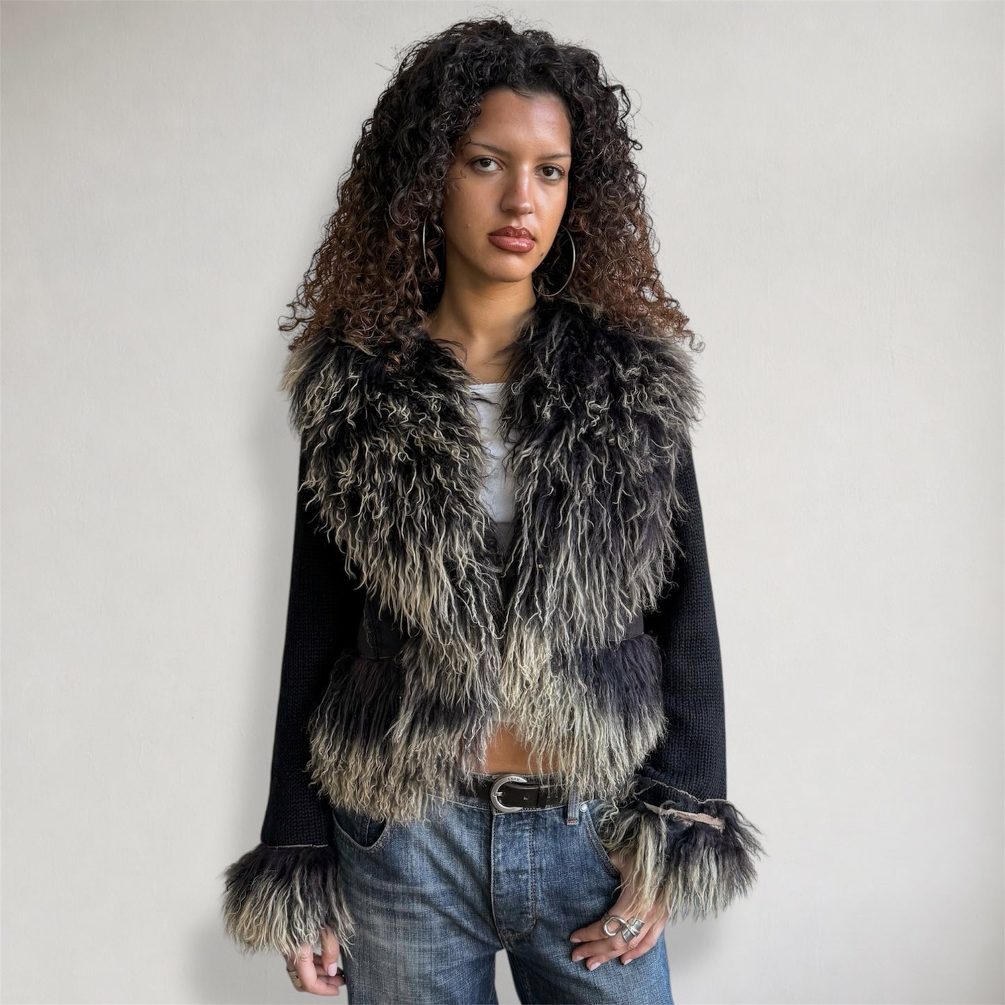 Black knit afghan jacket - Size M